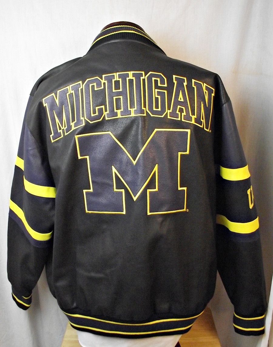 NCAA University of Michigan Wolverines Faux Leather Bomber Jacket Size US XL / EU 56 / 4 - 5 Thumbnail