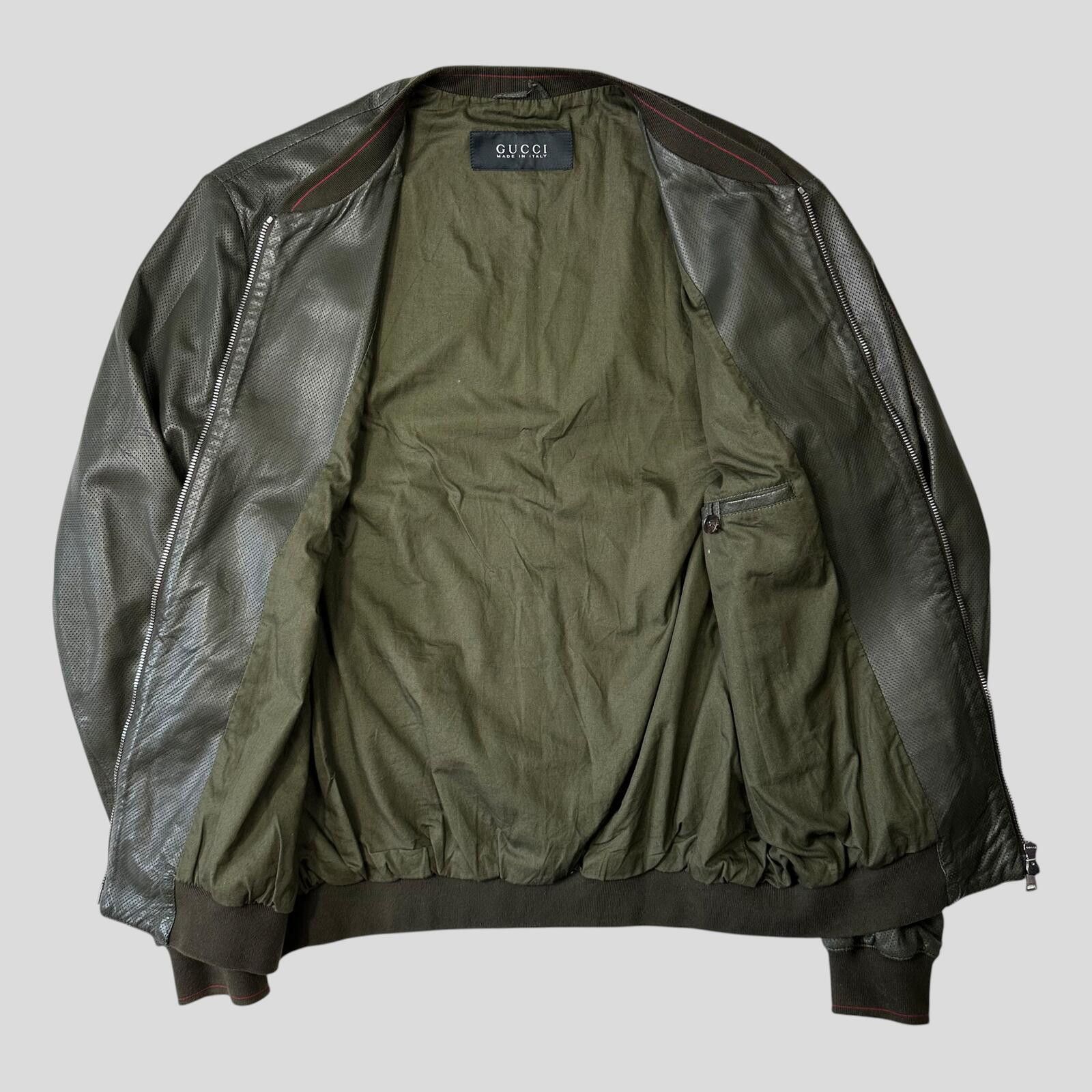 Gucci Gucci Tom Ford 00’s Perforated Nappa Leather Green Bomber L Size US L / EU 52-54 / 3 - 7 Thumbnail