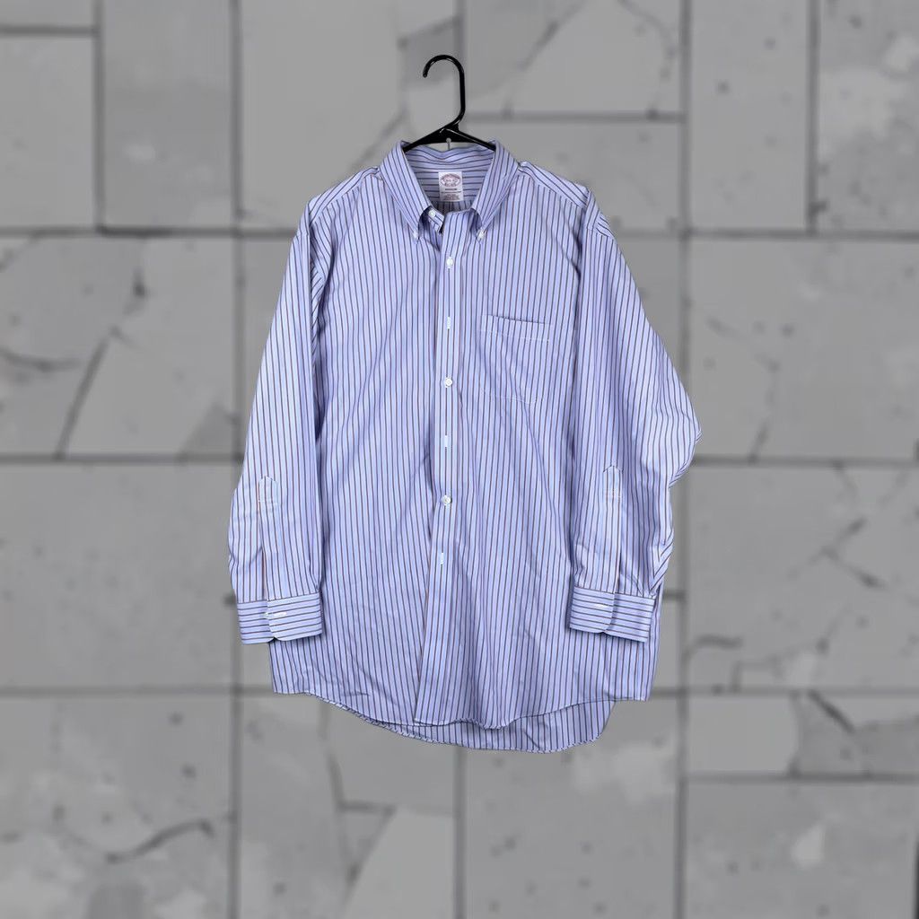 Brooks Brothers Brooks Brothers Dress Shirt Mens 16.5 32/33 Blue Stripe Madison Non Iron Cotton Size 46R - 1 Thumbnail