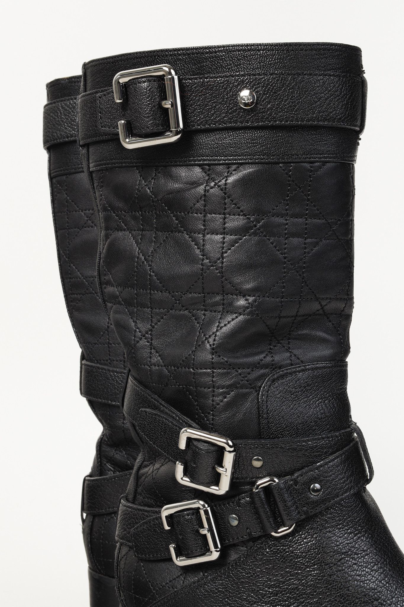Dior Christian Dior Black Cannage Quilted Biker Boots Size US 8.5 / IT 38.5 - 7 Thumbnail