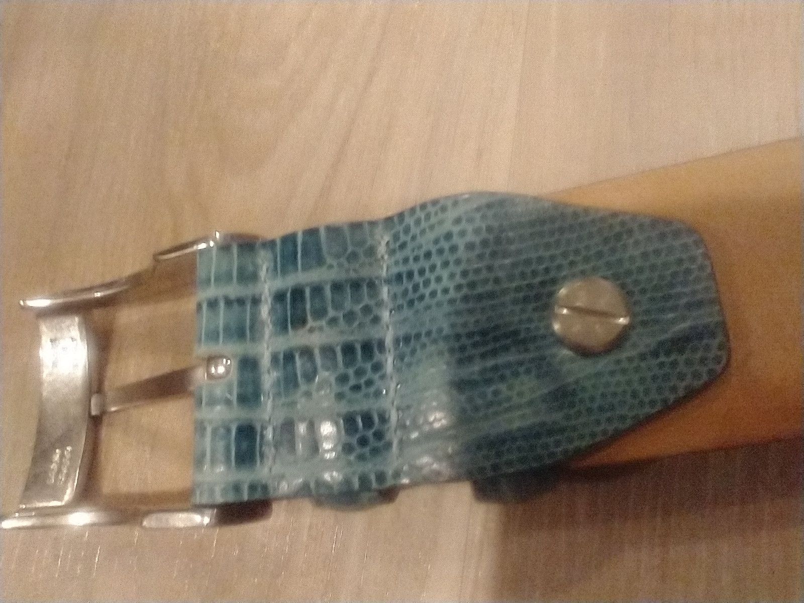 Paolo Gucci Very hard to find leather men's belt blue black snakeskin Size 40 - 6 Thumbnail