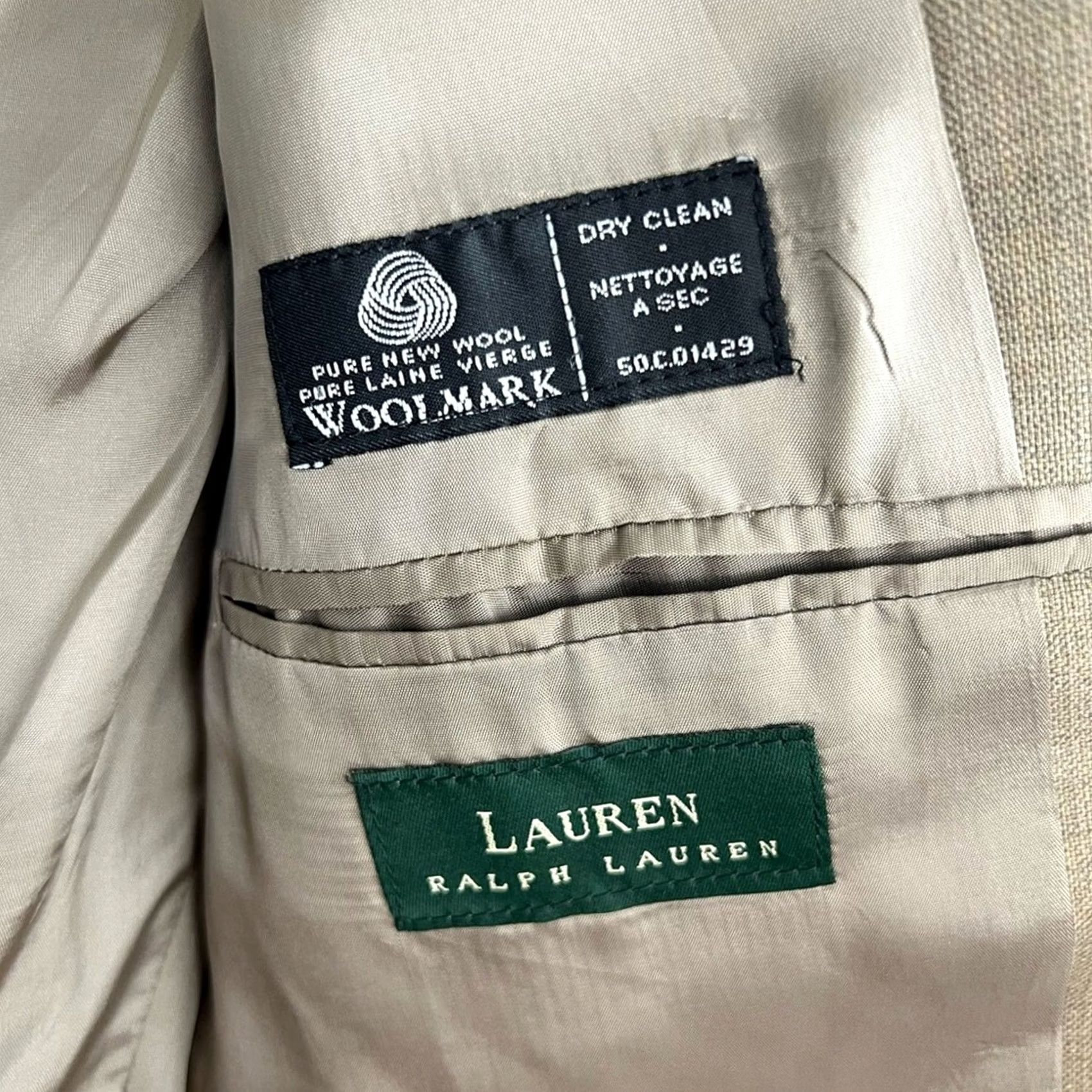 Ralph Lauren Lauren Ralph Lauren VTG Tan Wool Blazer Sport Coat Union Made Mens 46L Size 46R - 5 Thumbnail