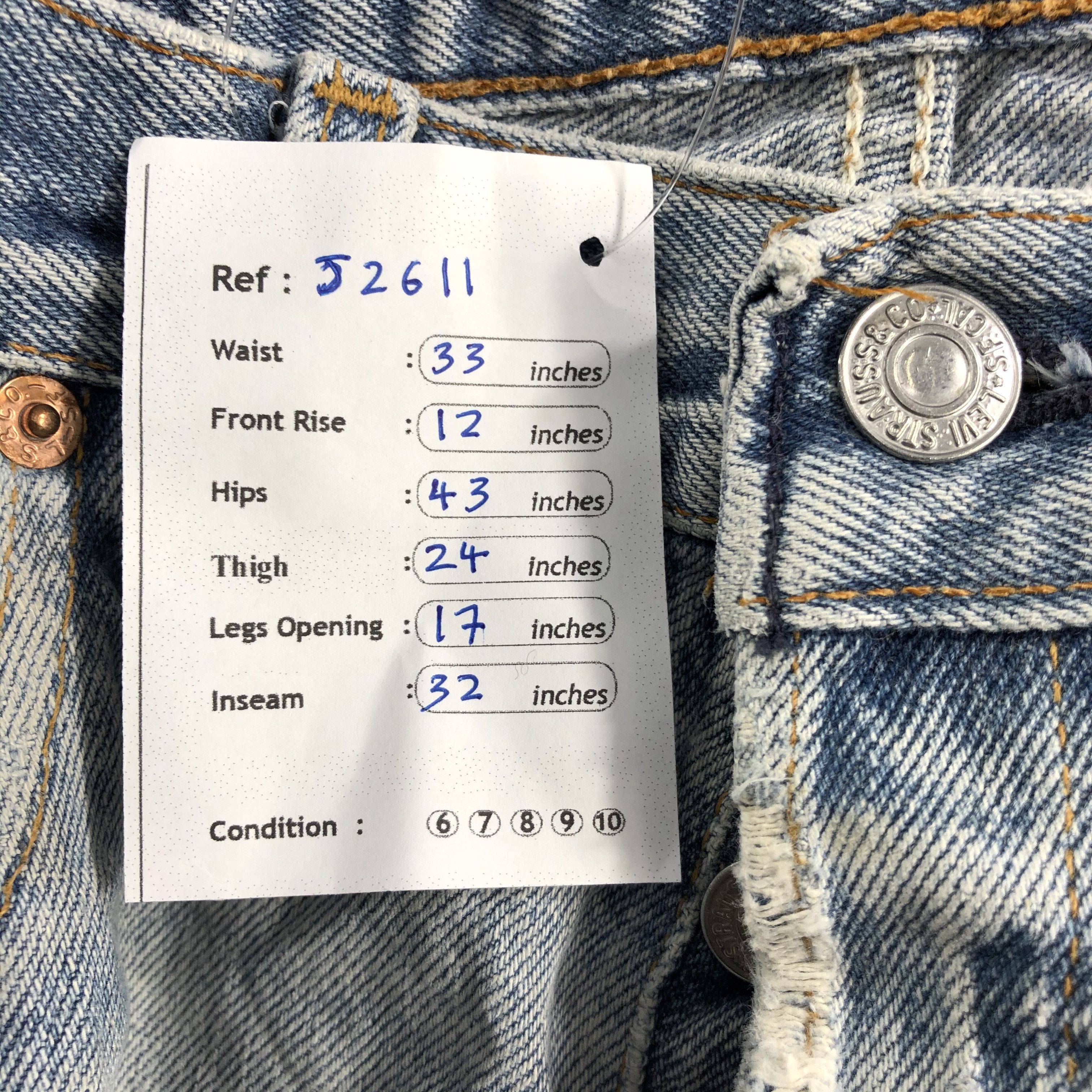 Levi's Vintage 90s Light Wash Levis 501 Jeans-J2611 Size US 33 - 15 Thumbnail
