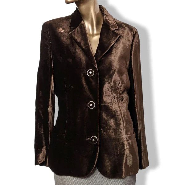 Versace RARE Gianni Versace COUTURE Brown Velvet Long Blazer Jacket Size S / US 4 / IT 40 - 1 Thumbnail
