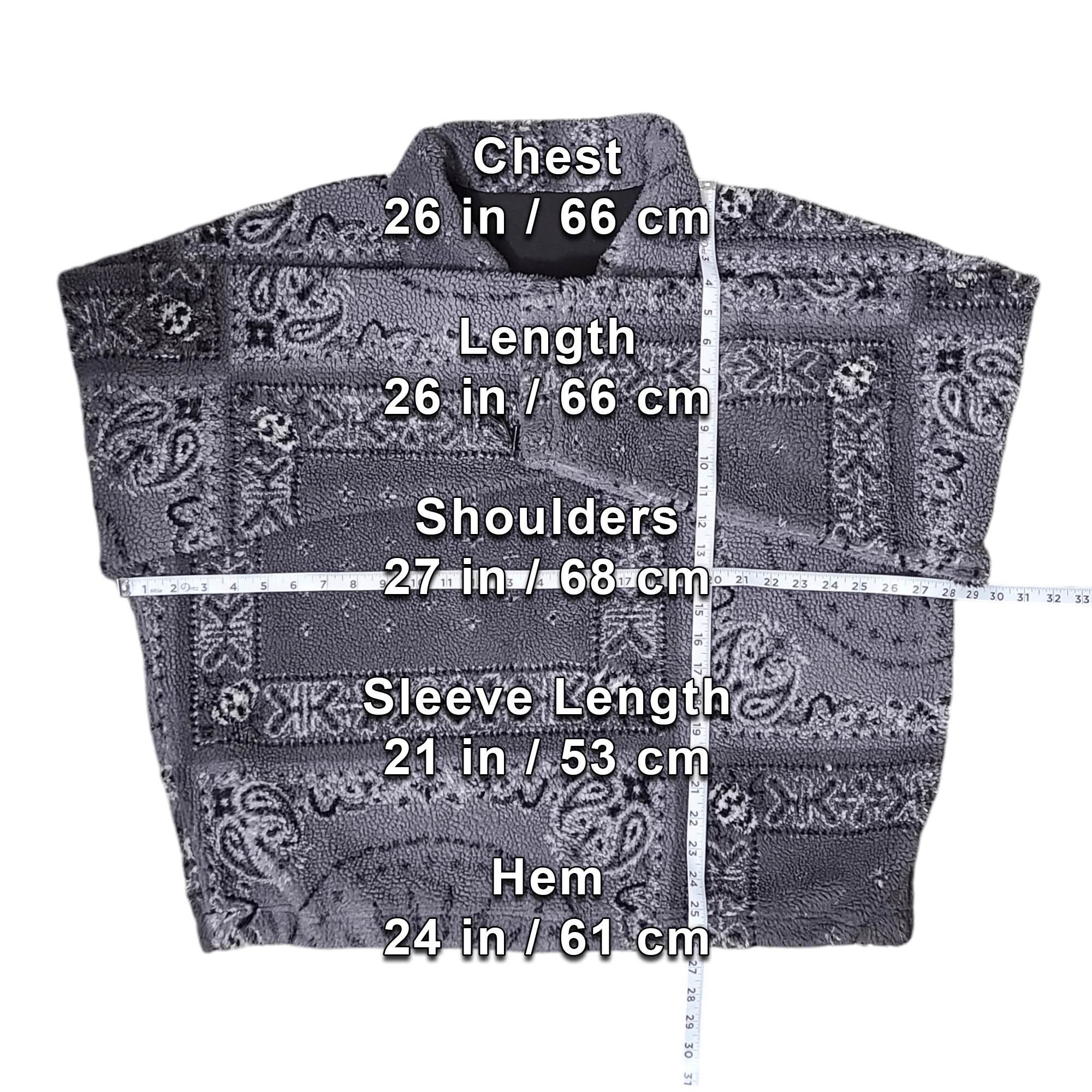 Japanese Brand Grey Paisley Bandana Quarter-Zip Fleece Jacket - Size: L Size US L / EU 52-54 / 3 - 2 Thumbnail