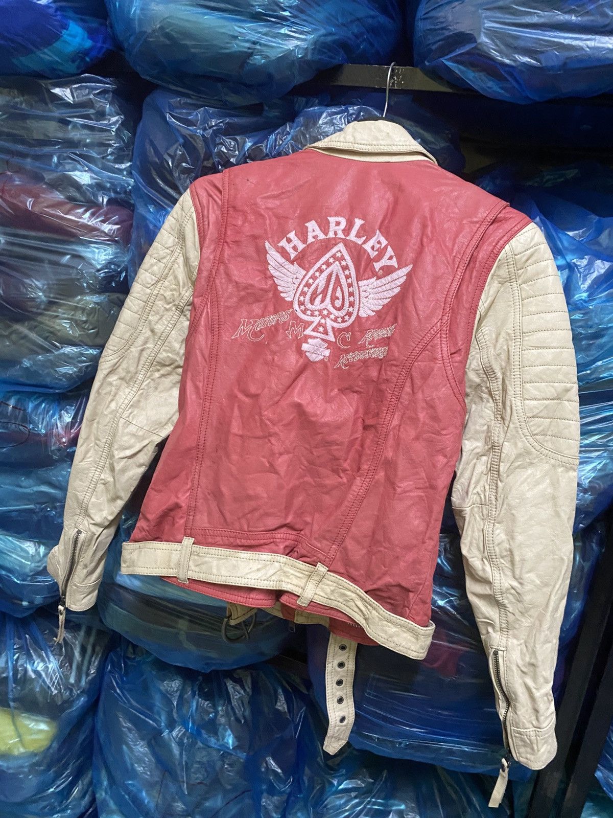 Harley Davidson Vintage Harley-Davidson Red Cream Leather Motorcycle Jacket Size XS / US 0-2 / IT 36-38 - 14 Thumbnail
