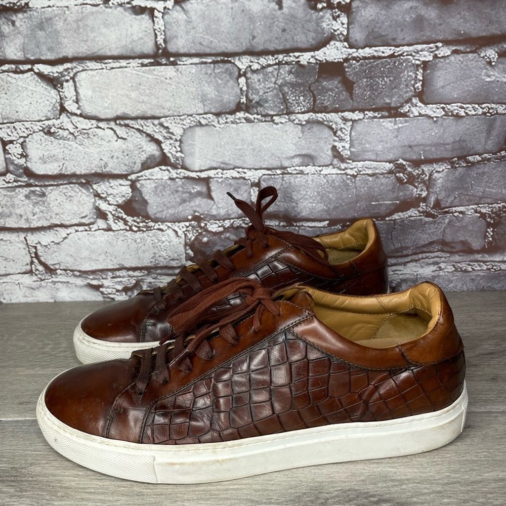Johnston & Murphy Johnston & Murphy Jake Brown Leather Croc Embossed Lace Up L Size US 9 / EU 42 - 9 Thumbnail