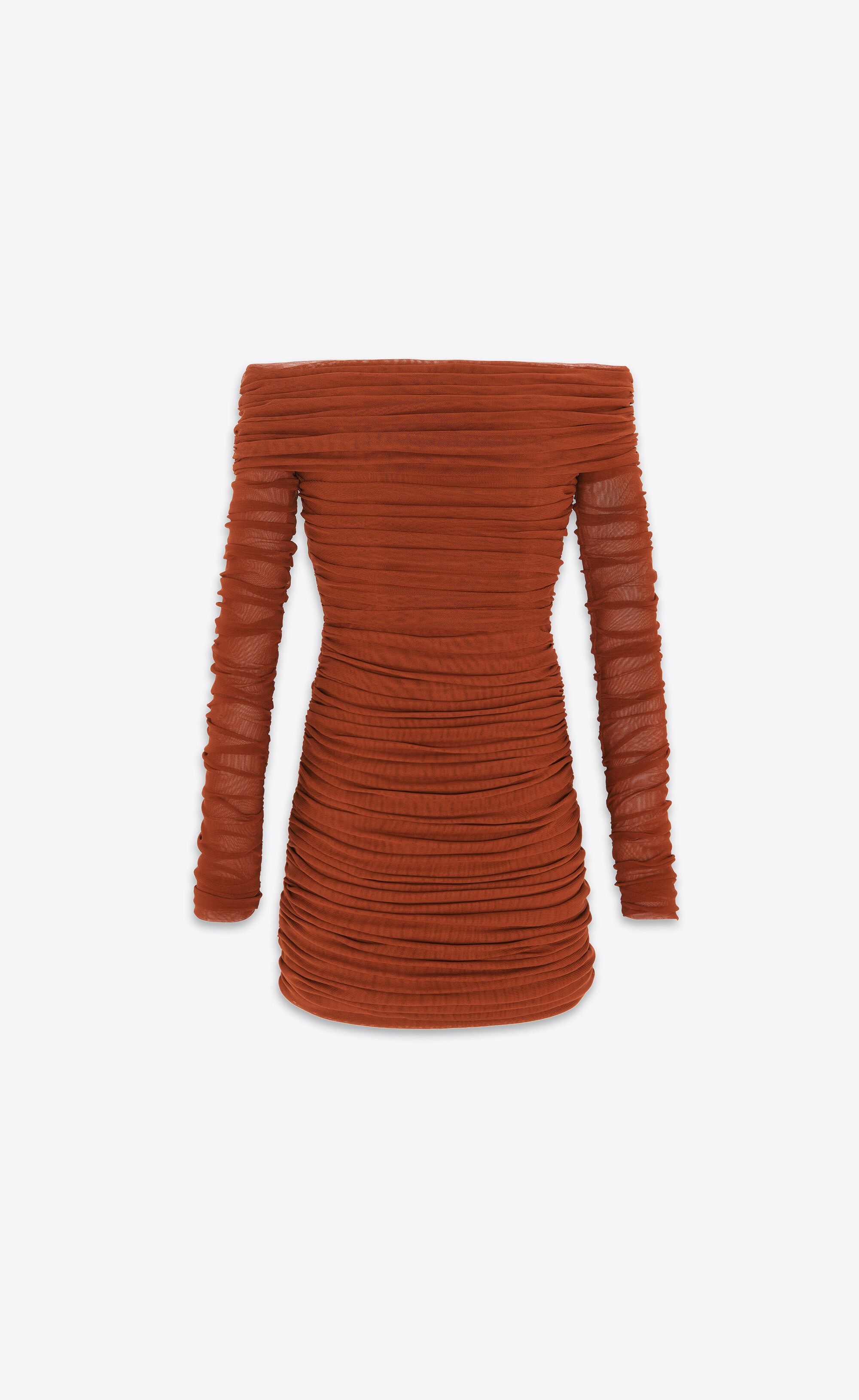 Saint Laurent Paris o1s1wg110625 782644 Ruched Off-The-Shoulder Dress in Tulle Size XS / US 0-2 / IT 36-38 - 1 Thumbnail