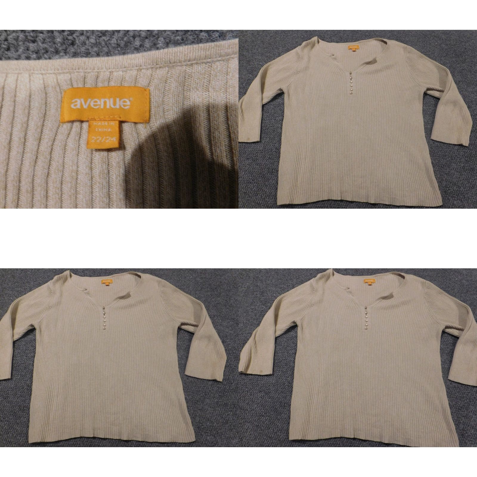 Avenue Avenue Sweater Pullover Women 22 Beige Long Sleeve Cotton Knit V-Neck Embroidered Casual Stretch Modern Vintage No Size 3XL / US 20-22 - 8 Thumbnail
