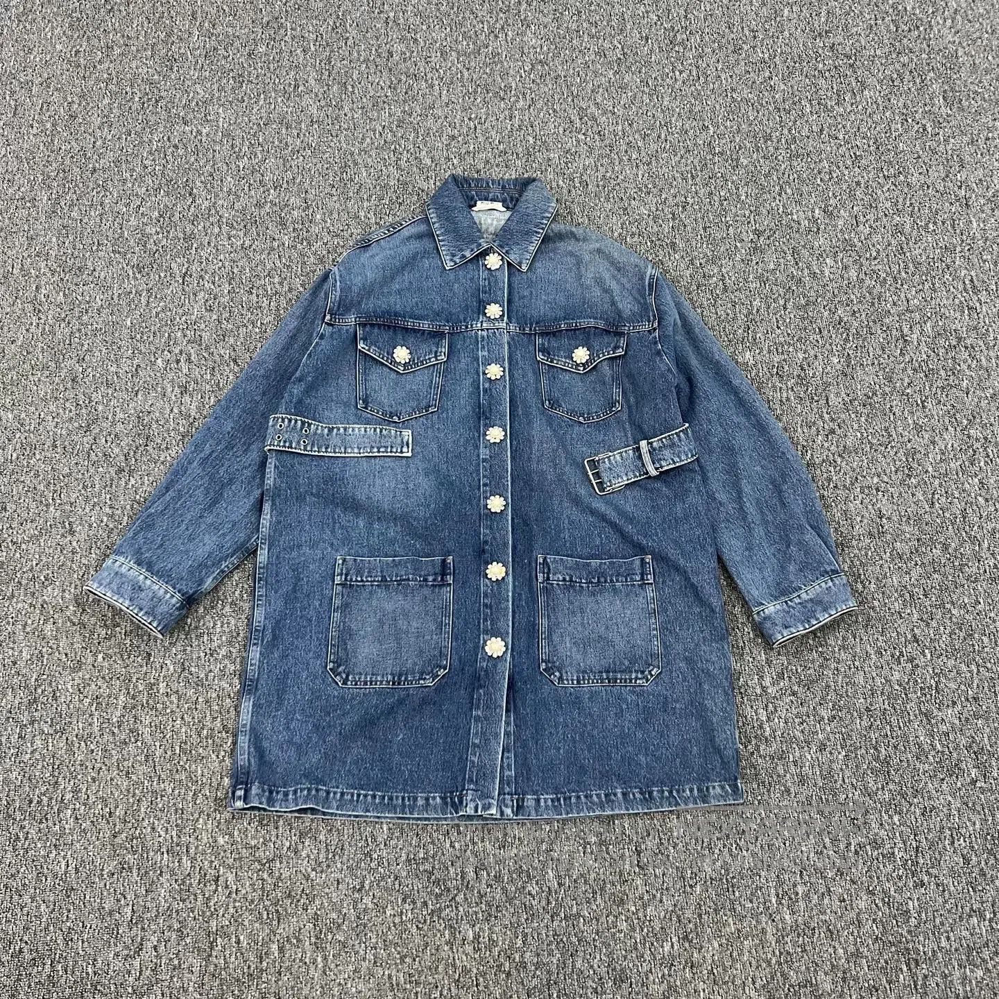 Miu Miu miu miu size 40 Flower Button Medium-to-long denim jacket Size L / US 10 / IT 46 - 2 Thumbnail