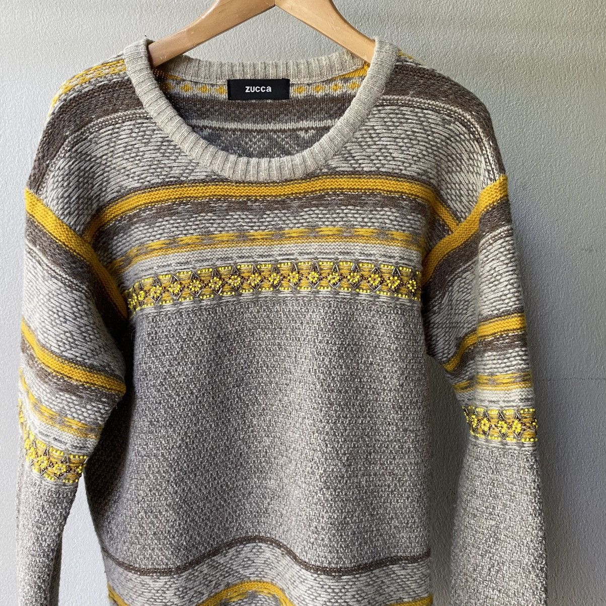 Zucca ZUCCA Gray & Yellow Knit Sweater Size L / US 10 / IT 46 - 7 Thumbnail