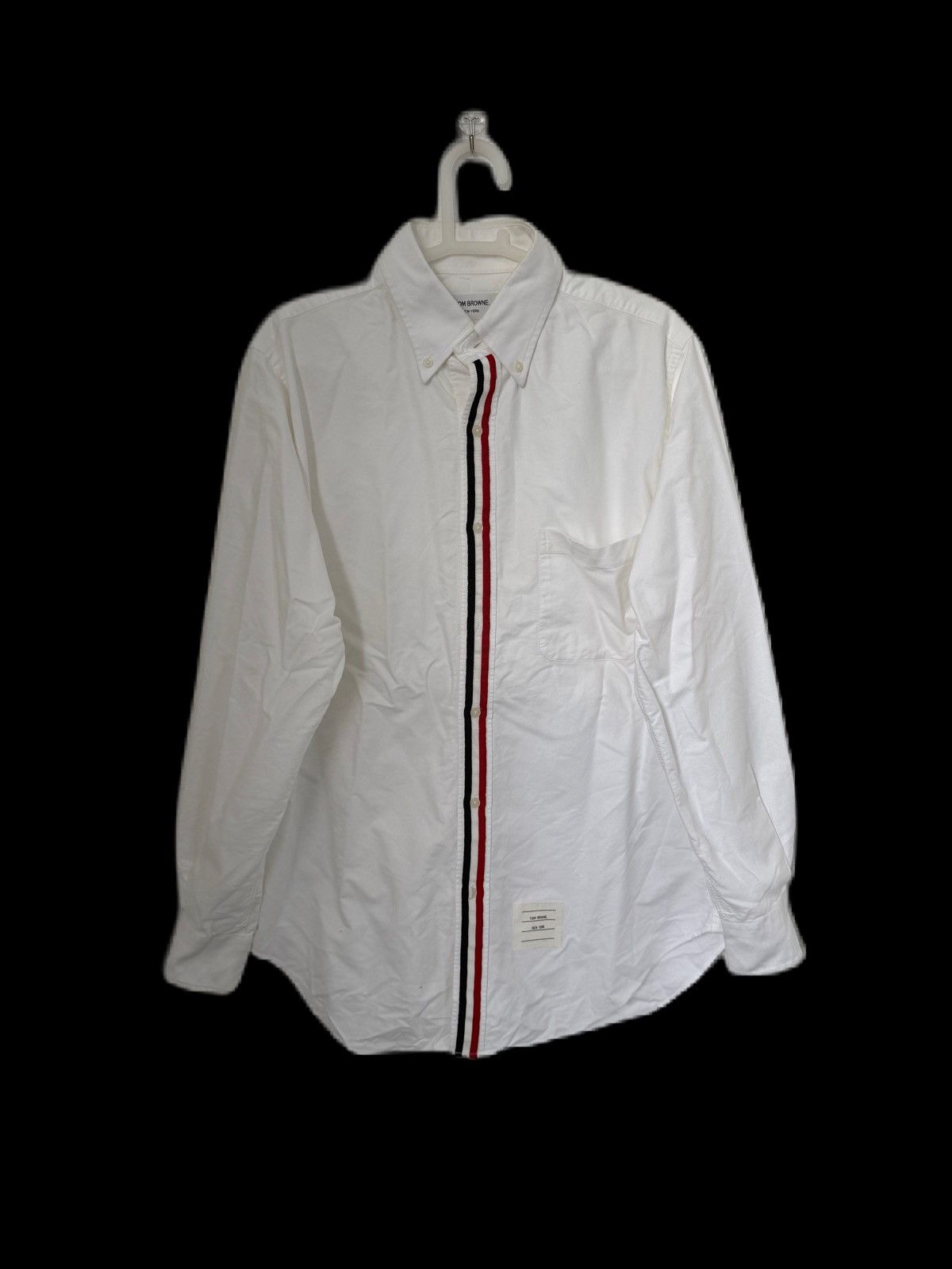 Thom Browne Thom Browne White Oxford Shirt with Tricolor Placket Stripe Size US L / EU 52-54 / 3 - 1 Thumbnail