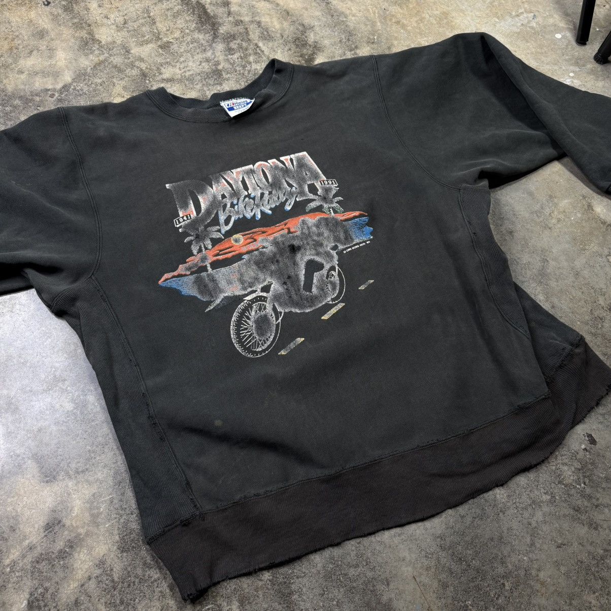 Vintage vintage thrashed biker motorcycle rally weave sweatshirt Size US XL / EU 56 / 4 - 8 Thumbnail