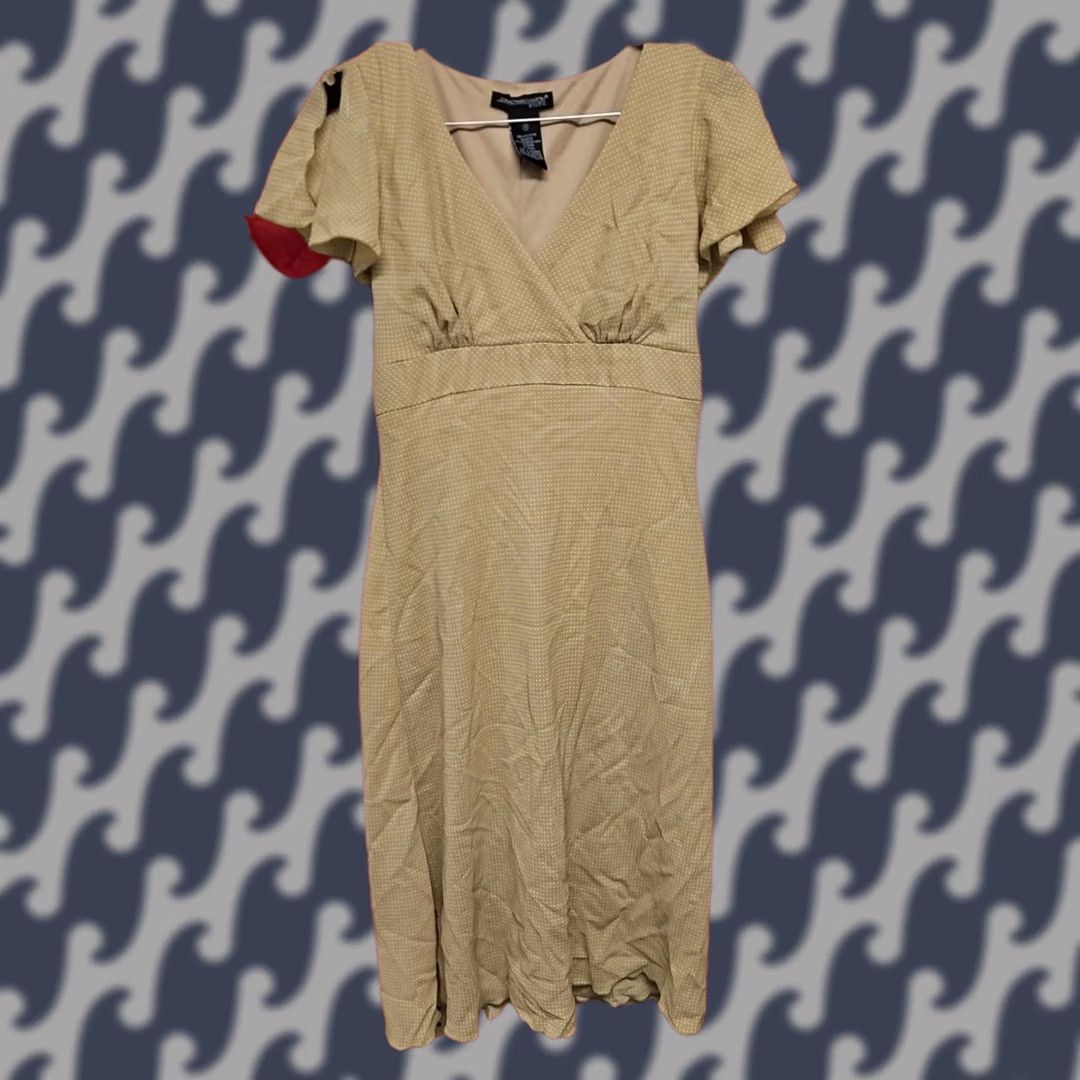 Vintage Jonathan Martin Studio Wrap Dress Size 10 Tan Lined Short Sleeve Y2K Workwear Women Size 32" / US 10 / IT 46 - 1 Thumbnail