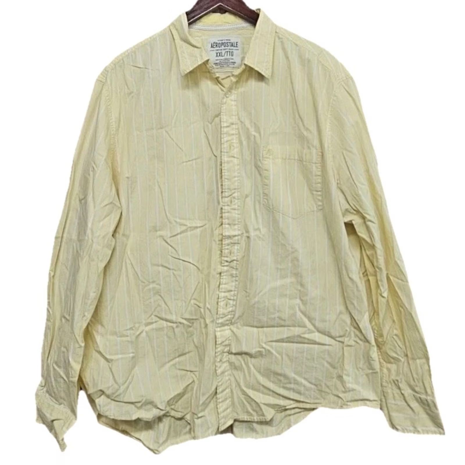 Vintage Aéropostale Button-Up Shirt Men 2XL Yellow Striped 100% Cotton Button-Down Long Sleeve Shirts Size US XXL / EU 58 / 5 - 3 Thumbnail