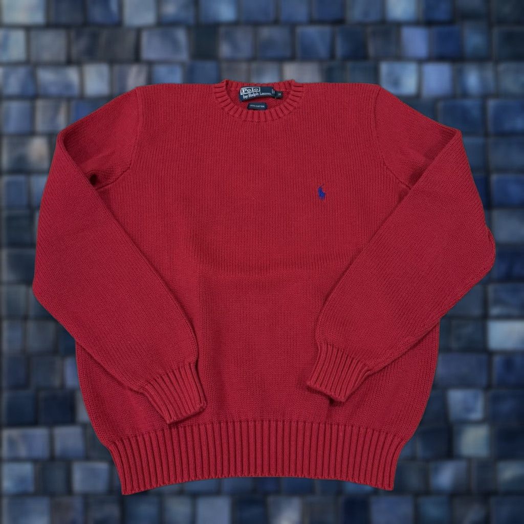 Polo Ralph Lauren VINTAGE Polo Ralph Lauren Sweater Mens 90s Red Knit Size M Pullover Crew Neck Cotton Knit Regular Size US M / EU 48-50 / 2 - 1 Thumbnail