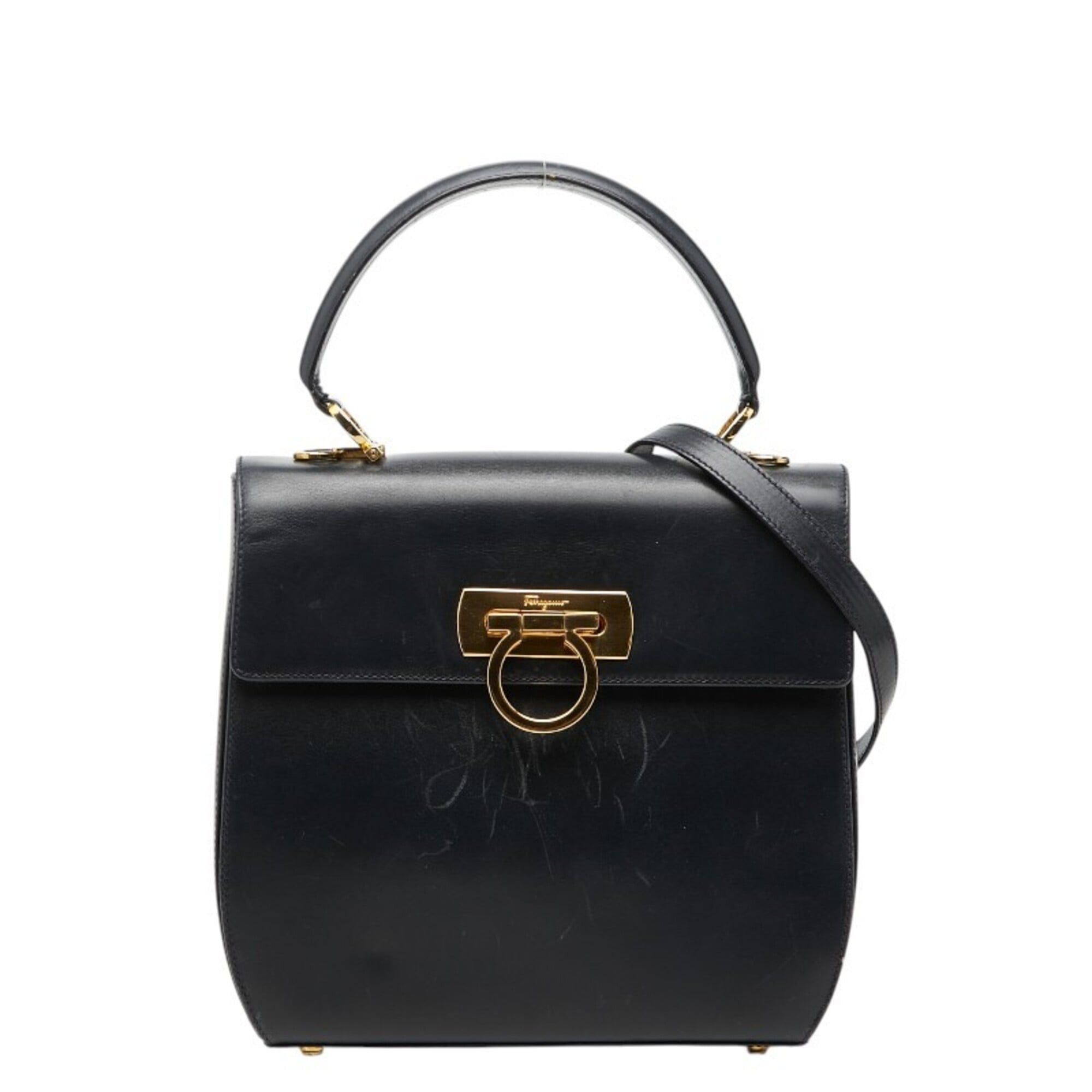 Salvatore Ferragamo Salvatore Ferragamo Gancini Handbag Shoulder Bag 2-Way Navy Leather Women's Size ONE SIZE - 1 Thumbnail