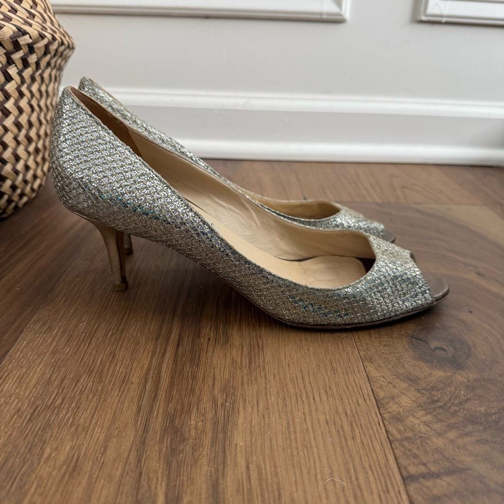 Jimmy Choo Jimmy Choo Glitter Fabric Isabel Peep Toe Pumps Heels 39.5 Size US 9 / IT 39 - 2 Thumbnail