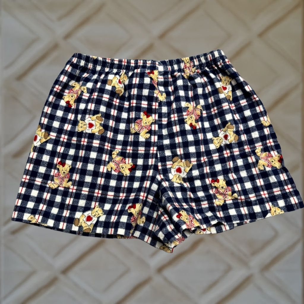 Vintage VINTAGE Kathy Ireland Sleep Shorts Shirt Women L Blue 90s Flannel Pajama Shorts Size 36" / US 14 / IT 50 - 1 Thumbnail