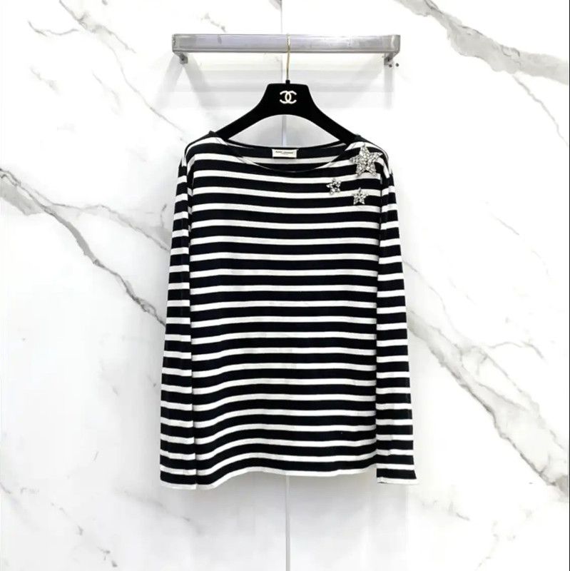 Yves Saint Laurent YSL Striped Long Sleeve T-Shirt for Women 0089 Size M / US 6-8 / IT 42-44 - 1 Thumbnail