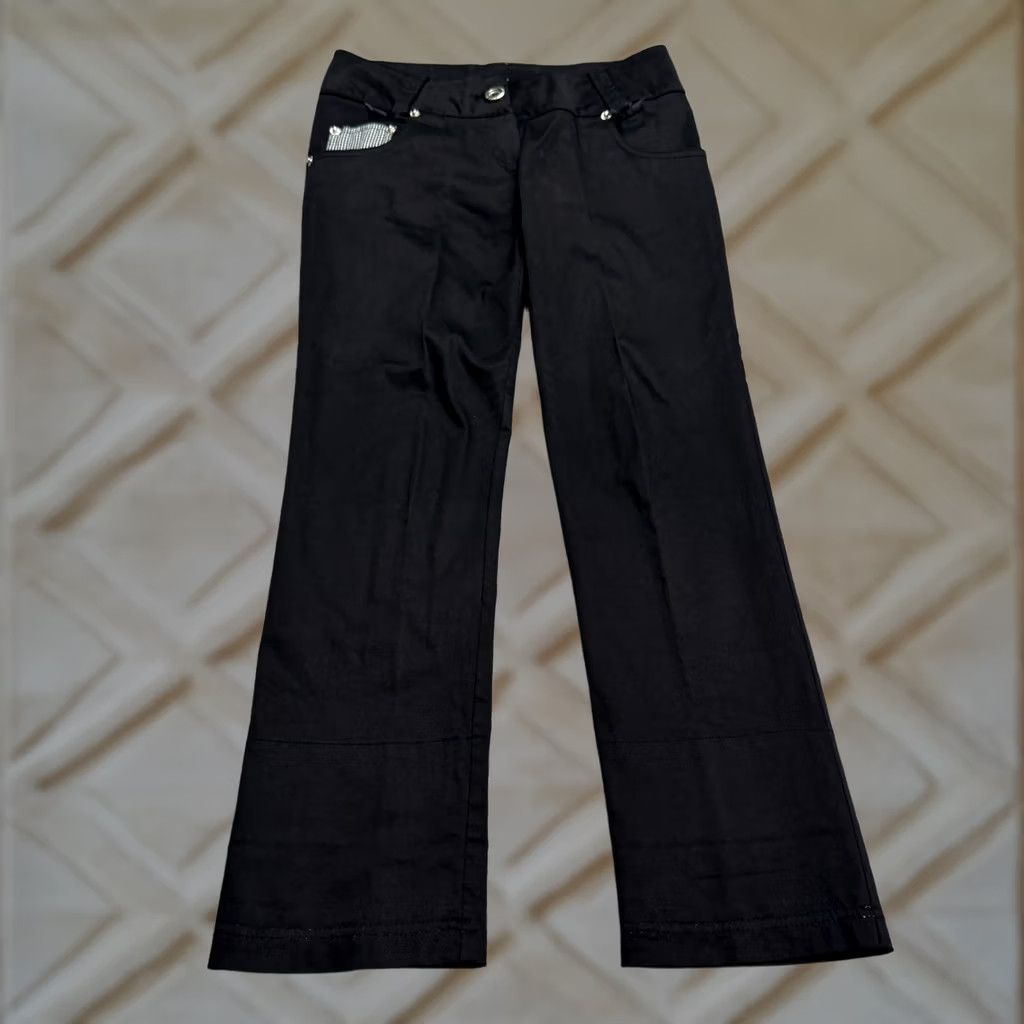 Vintage Na Na Paris Black Gingham Straight Leg Trouser Pants Womens 6 FR 8 Y2K Bows Button Casual Dressy Preppy Classic Size 28" / US 6 / IT 42 - 1 Thumbnail