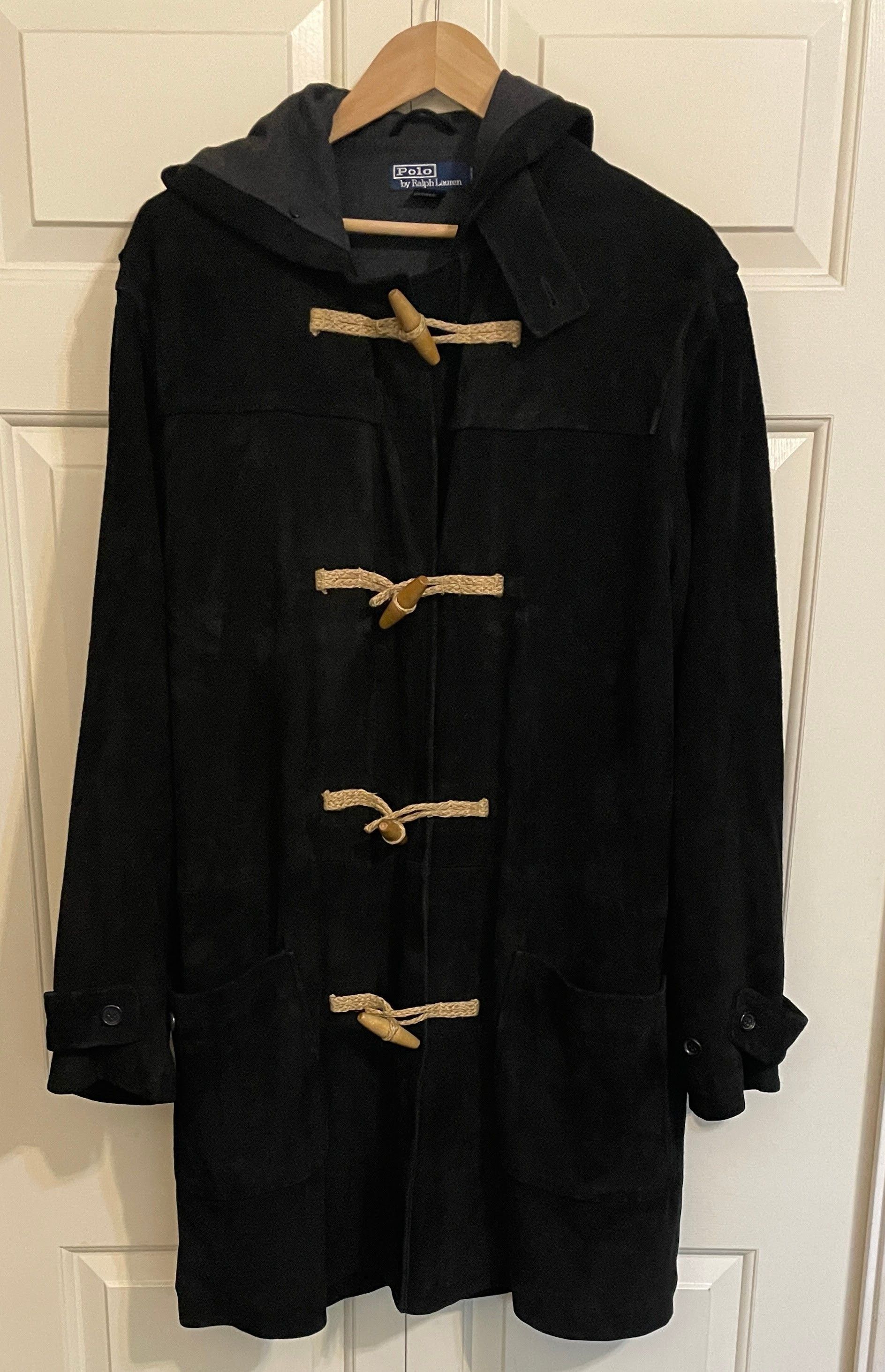 Polo Ralph Lauren RARE Black Suede Hooded Duffel Coat, Wool Lined - M/L Size US L / EU 52-54 / 3 - 1 Thumbnail