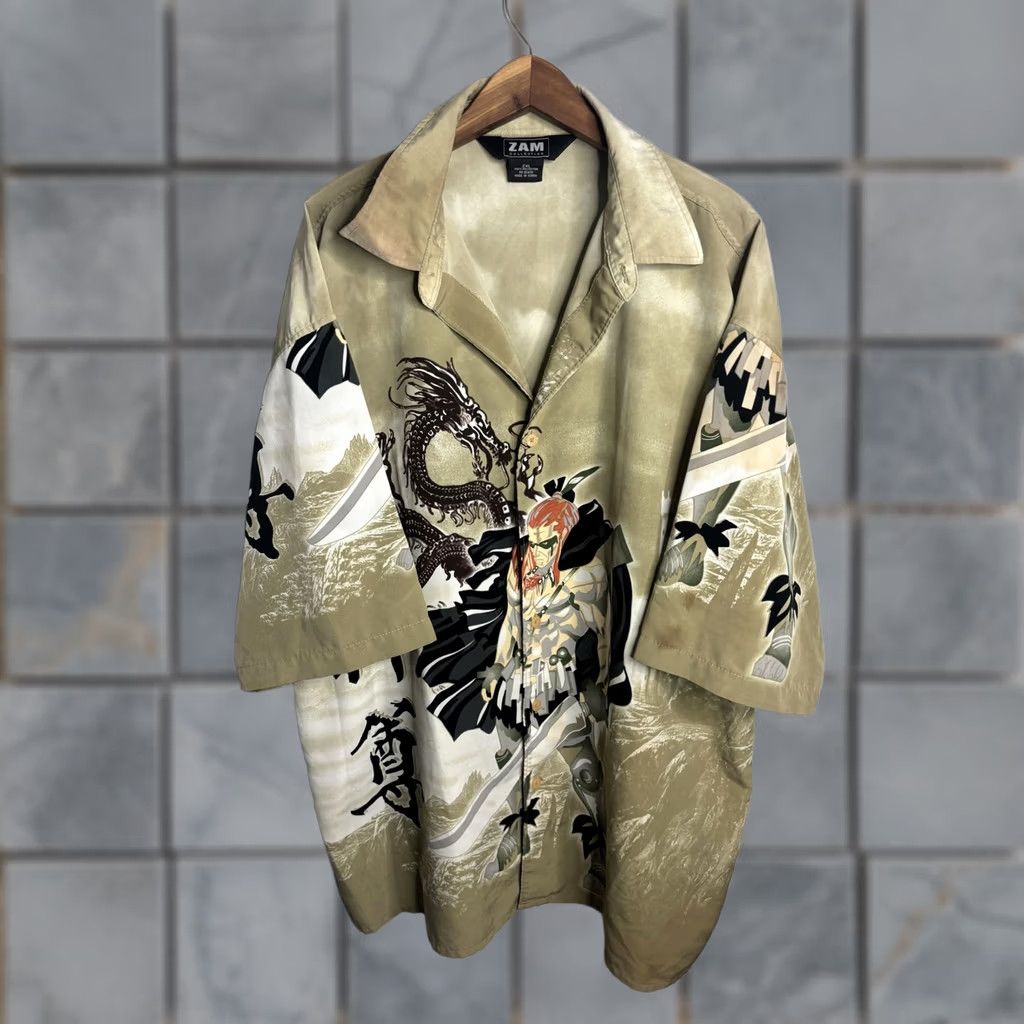 Vintage VINTAGE ZAM Collection Shirt Mens 2XL Samurai Dragon Graphic Beige Button Up Made Korea Size US XXL / EU 58 / 5 - 1 Thumbnail