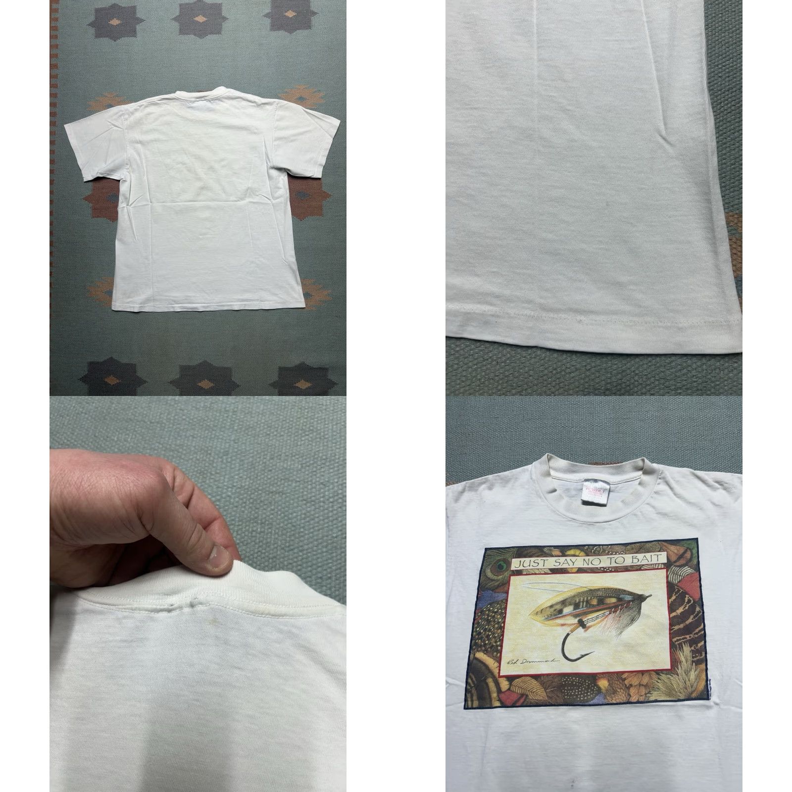 Vintage VINTAGE 90s Oneita T-Shirt Men White Peggy Murray Just Say No to Bait Fishing Large 90s Theme Mens Size US L / EU 52-54 / 3 - 8 Thumbnail