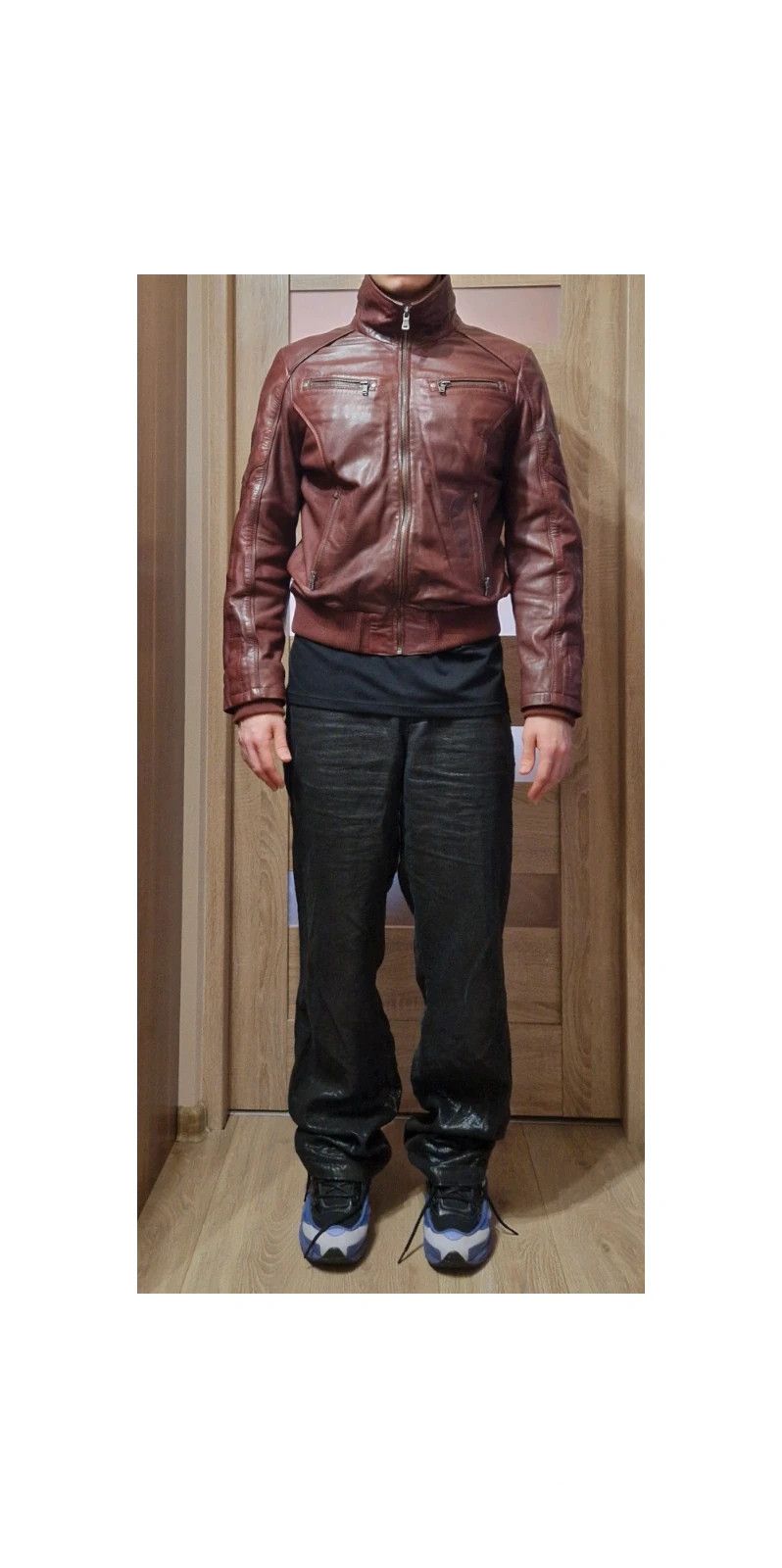 image of Vintage Nappa Lamb Leather Jacket, Opium Drip, Rick Raglan Style in Burgundy, Men's (Size Medium)