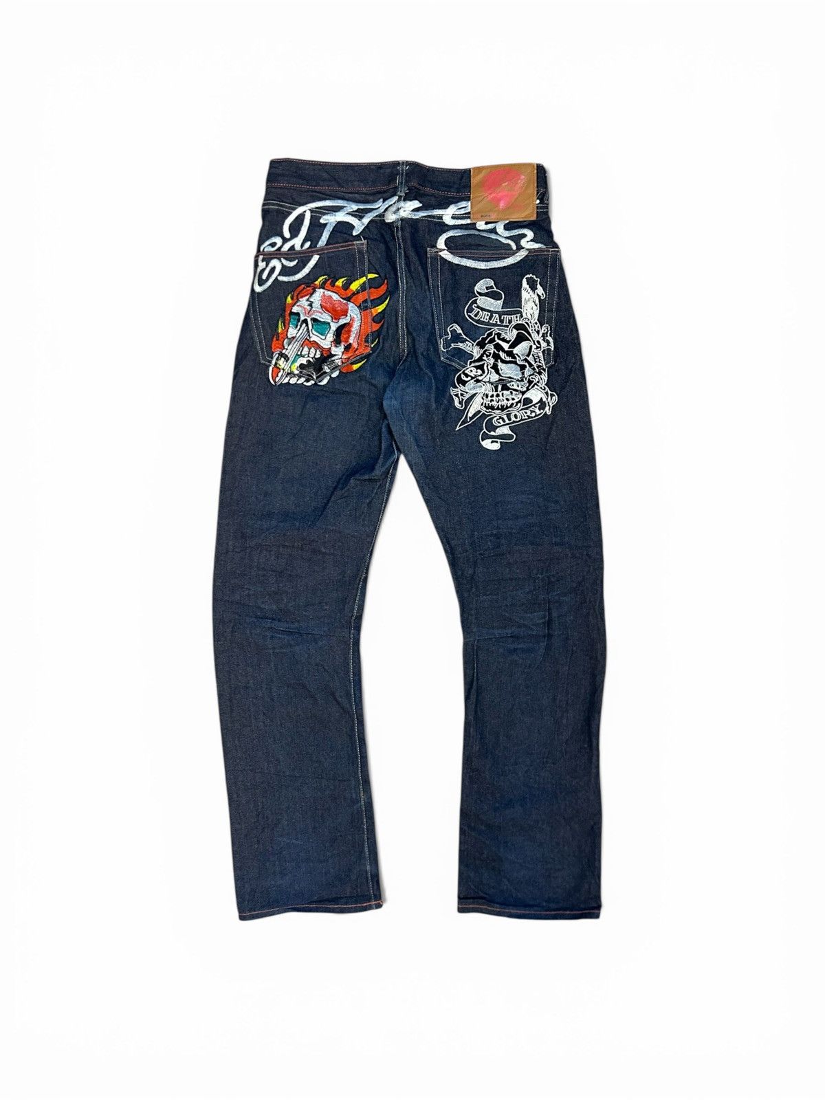 Ed Hardy RARE🔥Ed Hardy Death or Glory Flaming Skull Embroidered Size US 34 / EU 50 - 1 Thumbnail