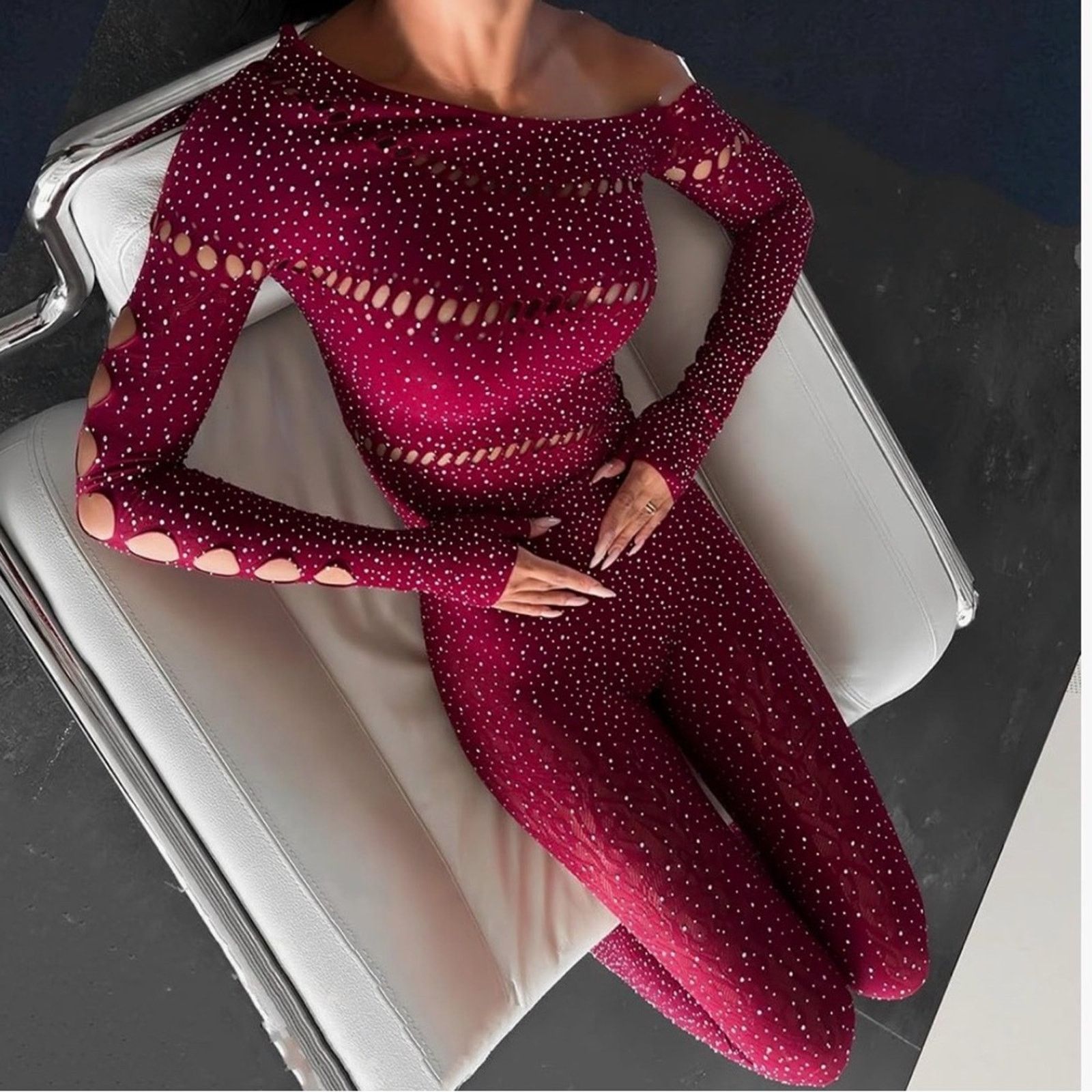 Other New Chic Off-Shoulder Burgundy Jumpsuit one size Size ONE SIZE - 6 Thumbnail
