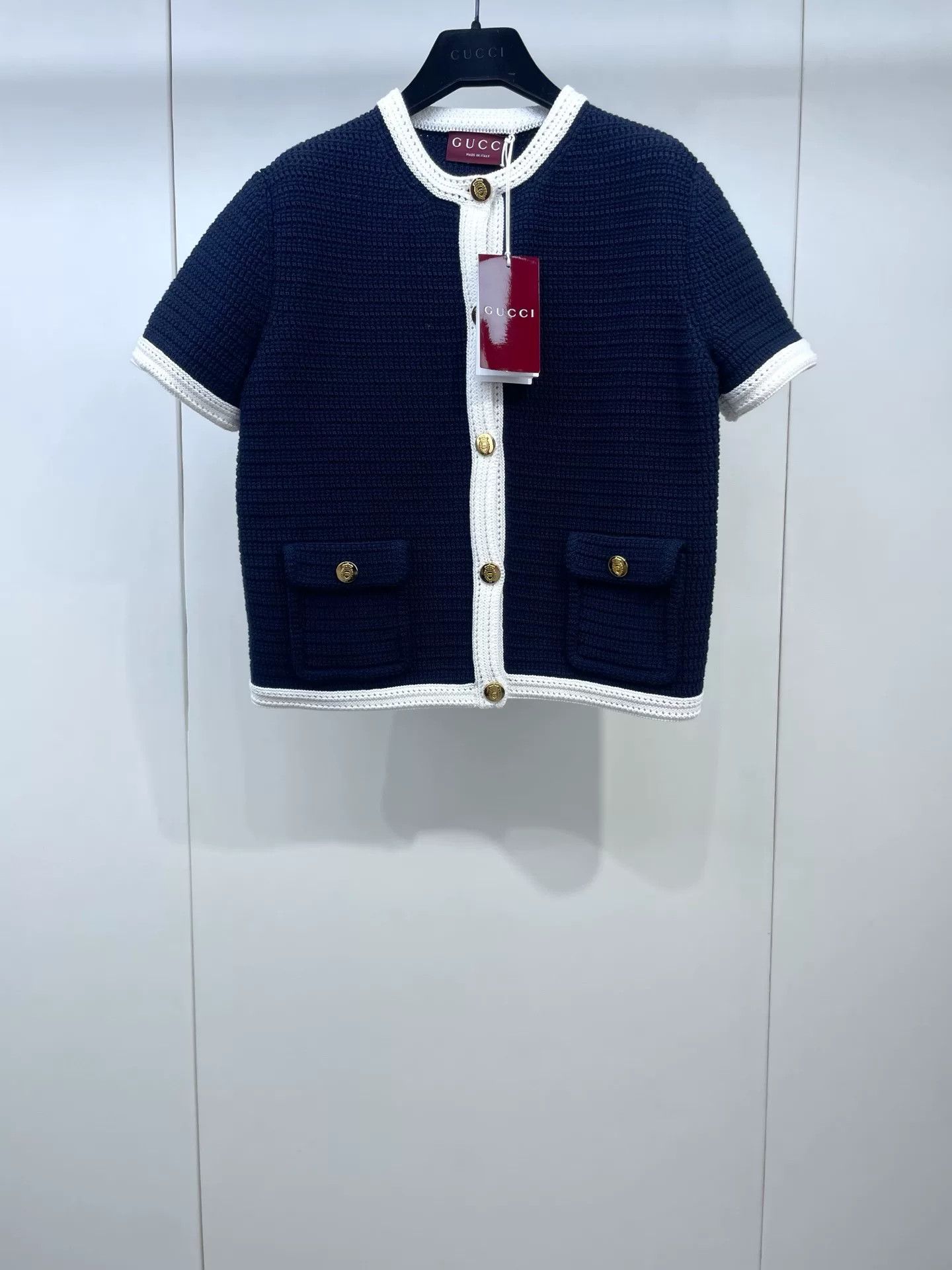 Gucci Gucci Navy Blue Knit Short-Sleeve Cardigan Size S / US 4 / IT 40 - 1 Thumbnail