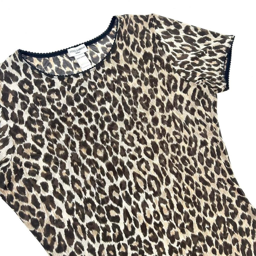 Dolce & Gabbana y2k D&G brown mesh leopard print short sleeve top Size S / US 4 / IT 40 - 8 Thumbnail