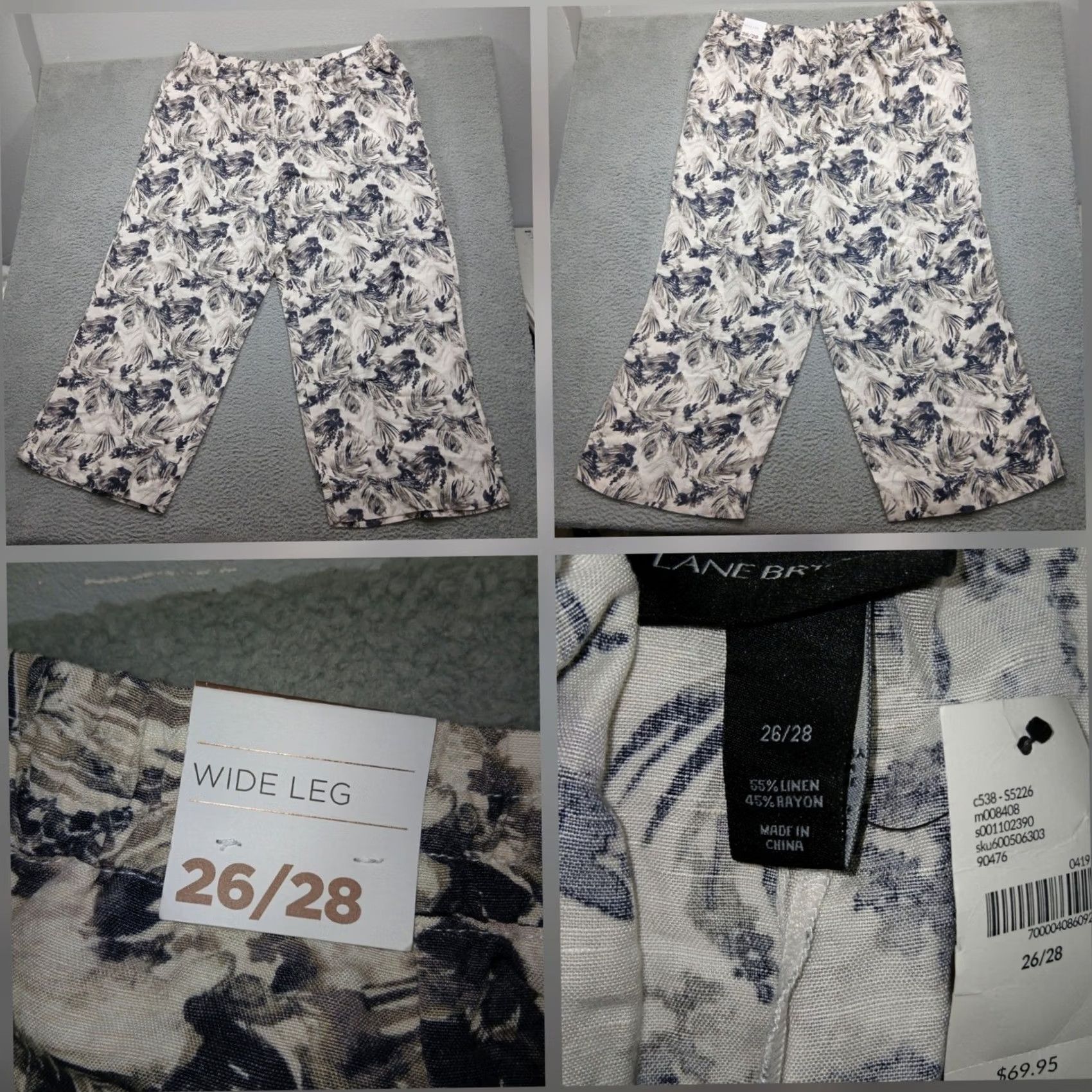 Vintage Lane Bryant Wide Leg Pants Women 26/28 Linen Rayon Floral Print NWT Size 26" / US 2 / IT 38 - 2 Thumbnail