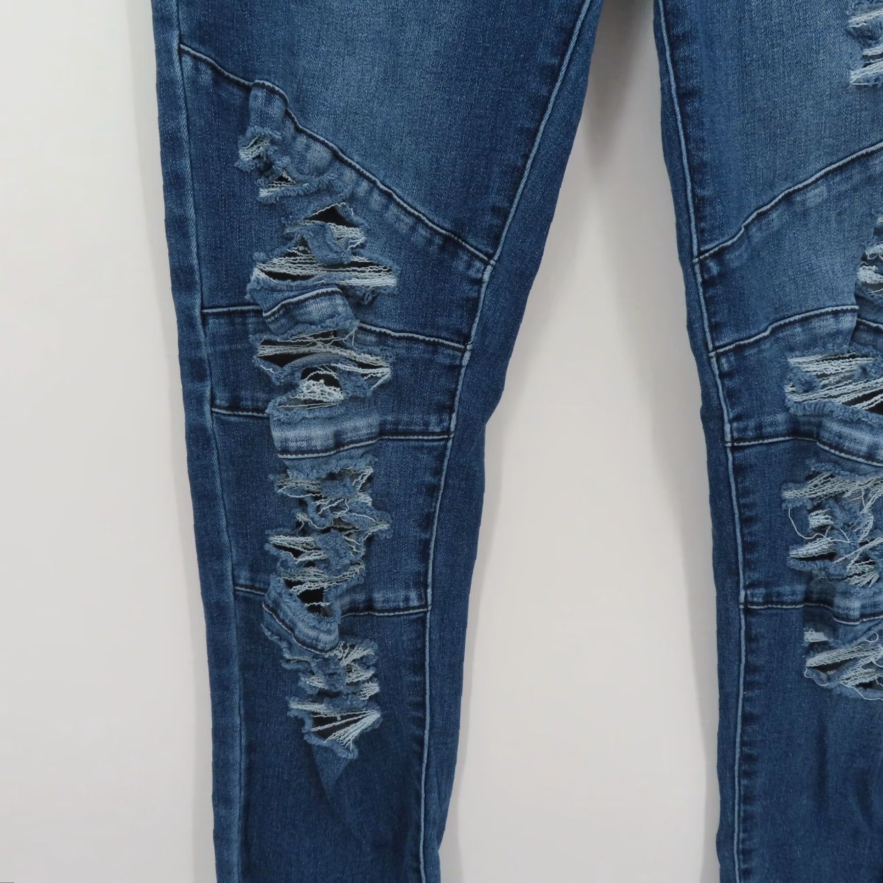 Vintage Kancan Jeans Women 29 Style KC6184M Blue Distressed Slashed Moto 5-Pocket Denim Skinny Pants Size 29" - 3 Thumbnail
