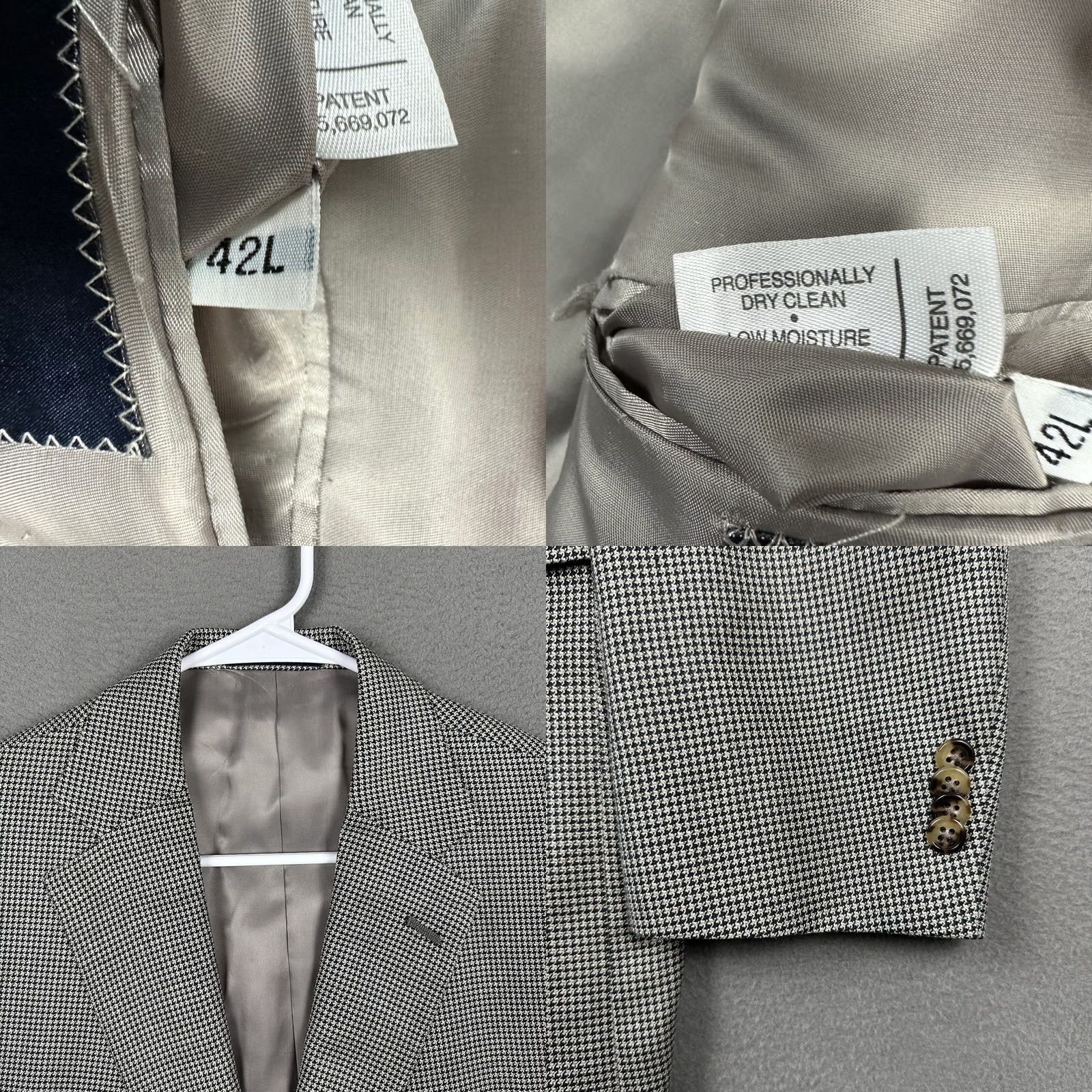 Hart Schaffner Marx Hart Schaffner Marx Mens Blazer Sport Coat Wool Beige Houndstooth 42L Size 42R - 8 Thumbnail