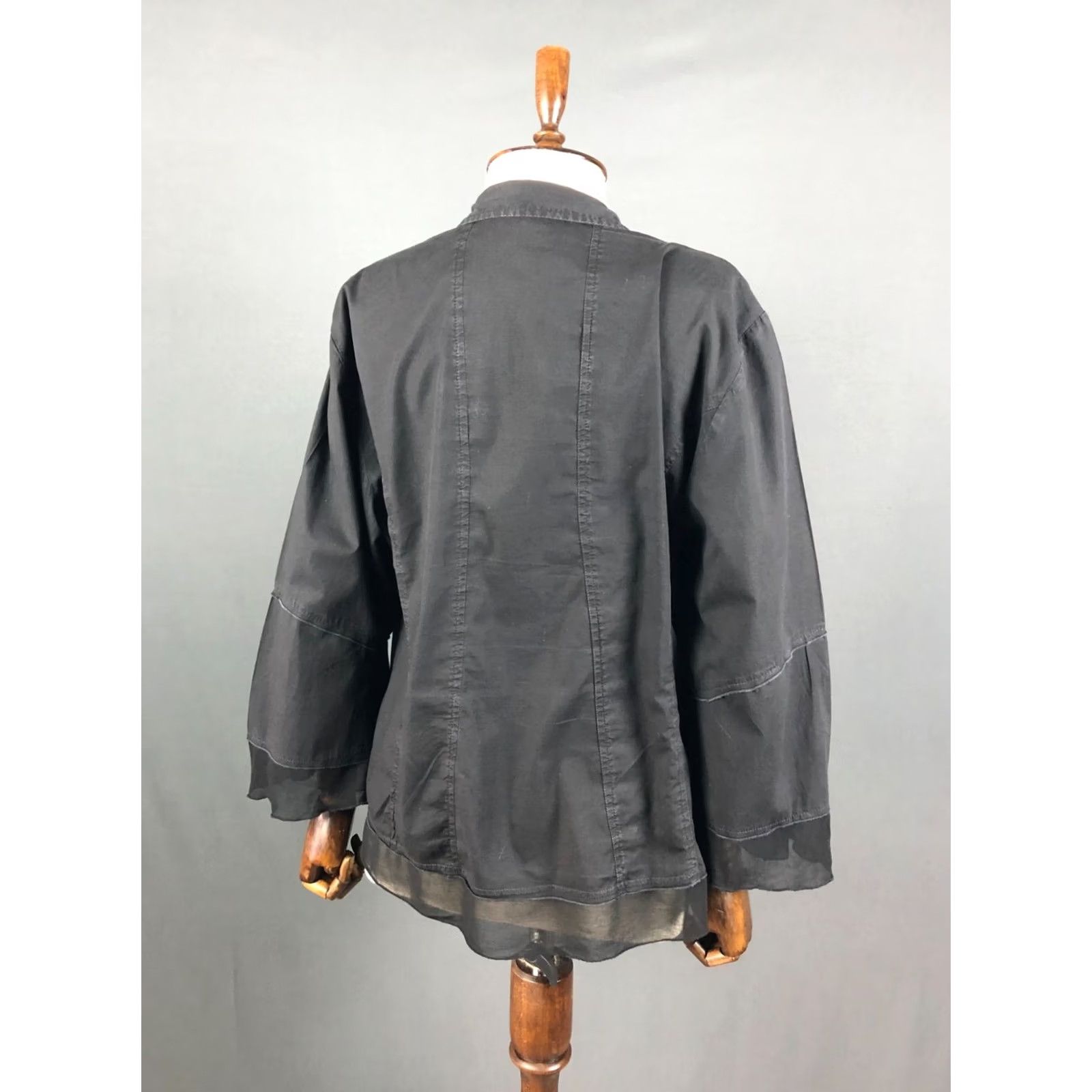Vintage Bottega Blouse Shirt Cotton Women's L Black Bell Sleeve Collared Button Knit Ruffle Vintage No Size ONE SIZE - 3 Thumbnail