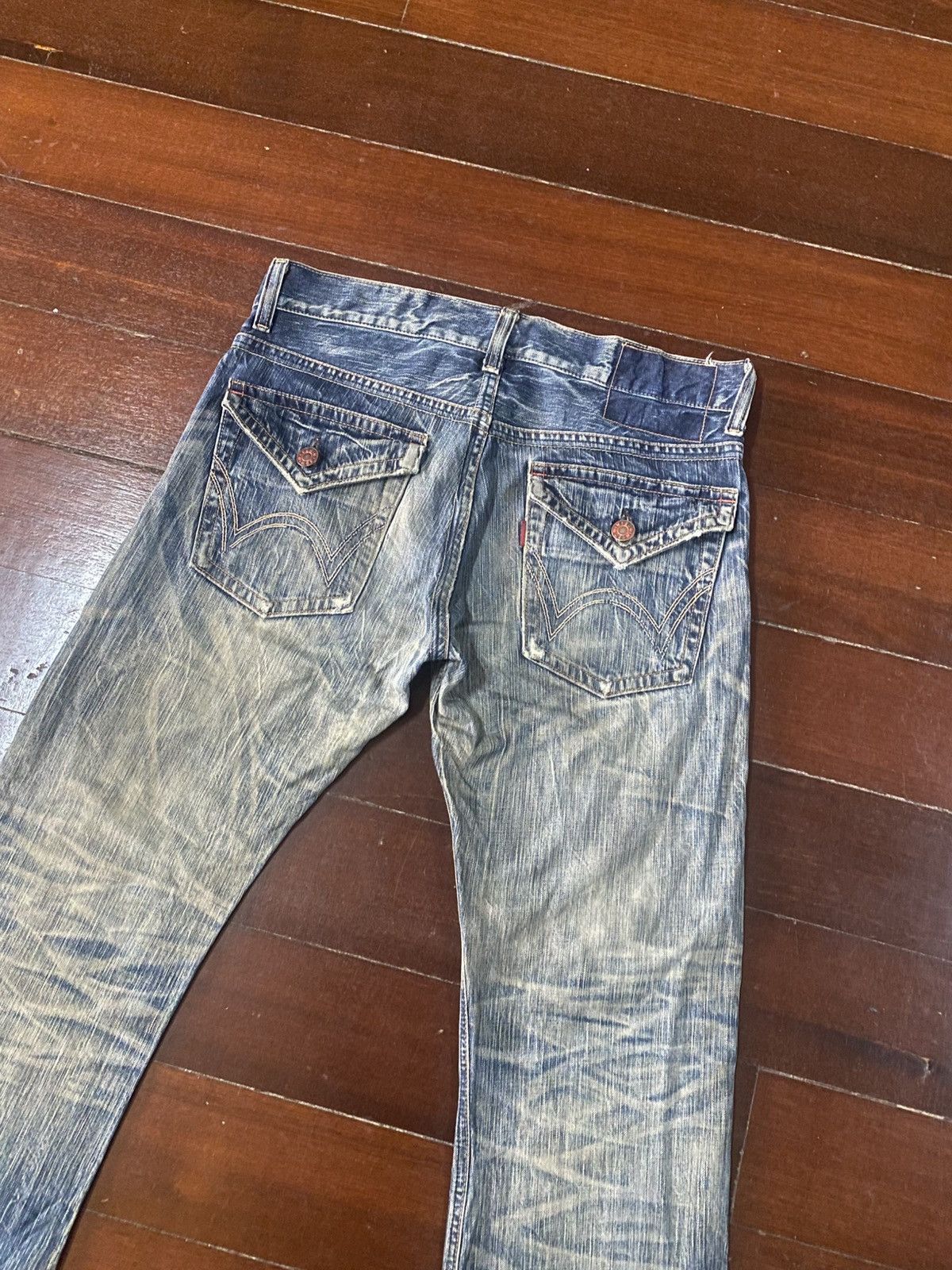 Edwin VERY RARE! EDWIN 503 FLARE mud wash stone wash distressed Size US 36 / EU 52 - 10 Thumbnail
