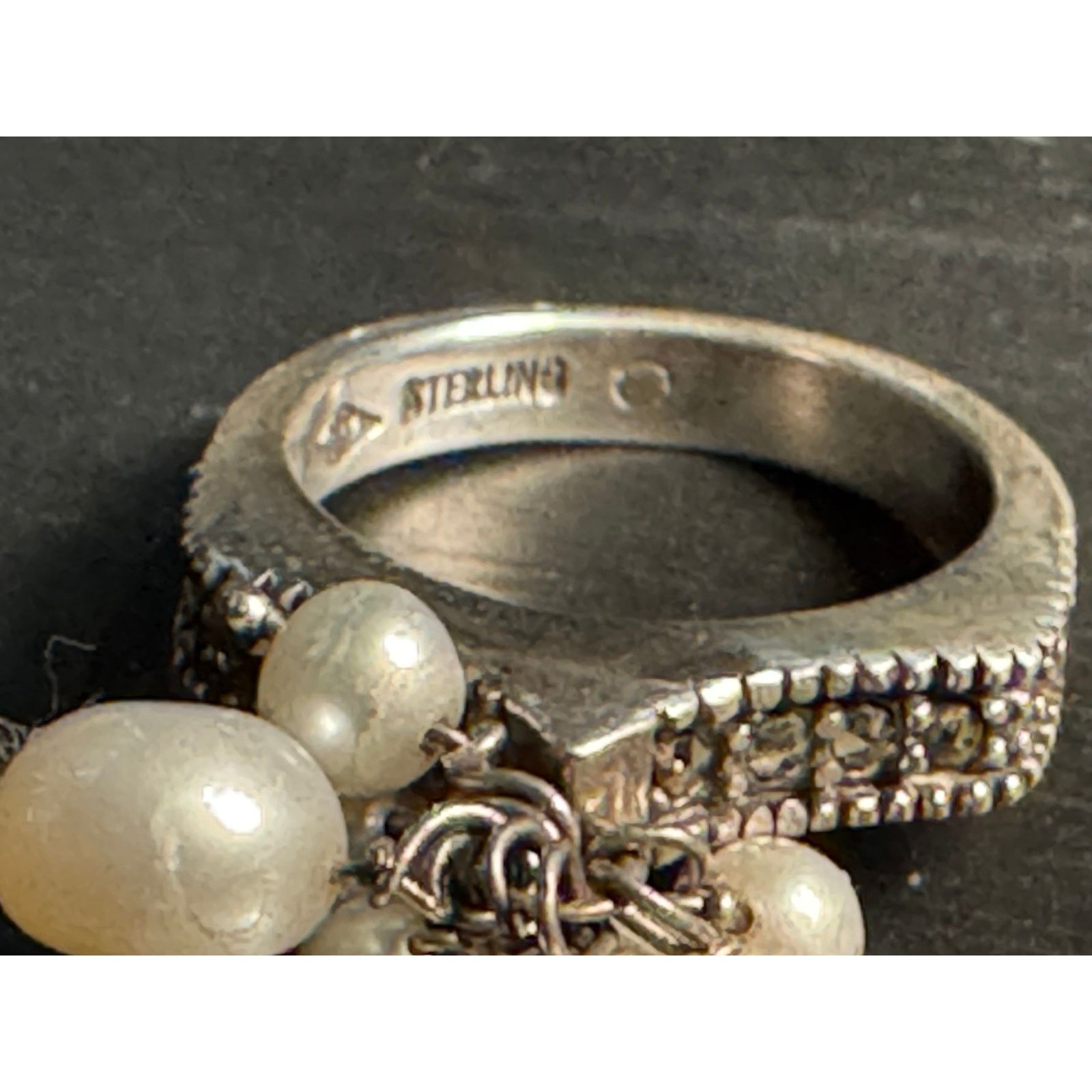 Other Sterling Judith Jack Marcasites Cha Cha Real Pearls Ring Size ONE SIZE - 5 Thumbnail