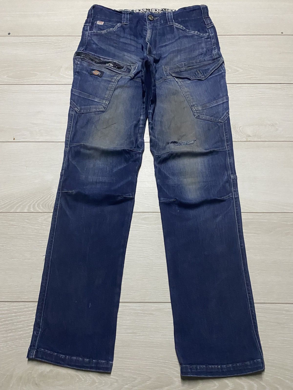 Dickies Vtg Dickies Blue Wash Double Knee Cargo Skinny Slim Jeans Size US 29 - 1 Thumbnail