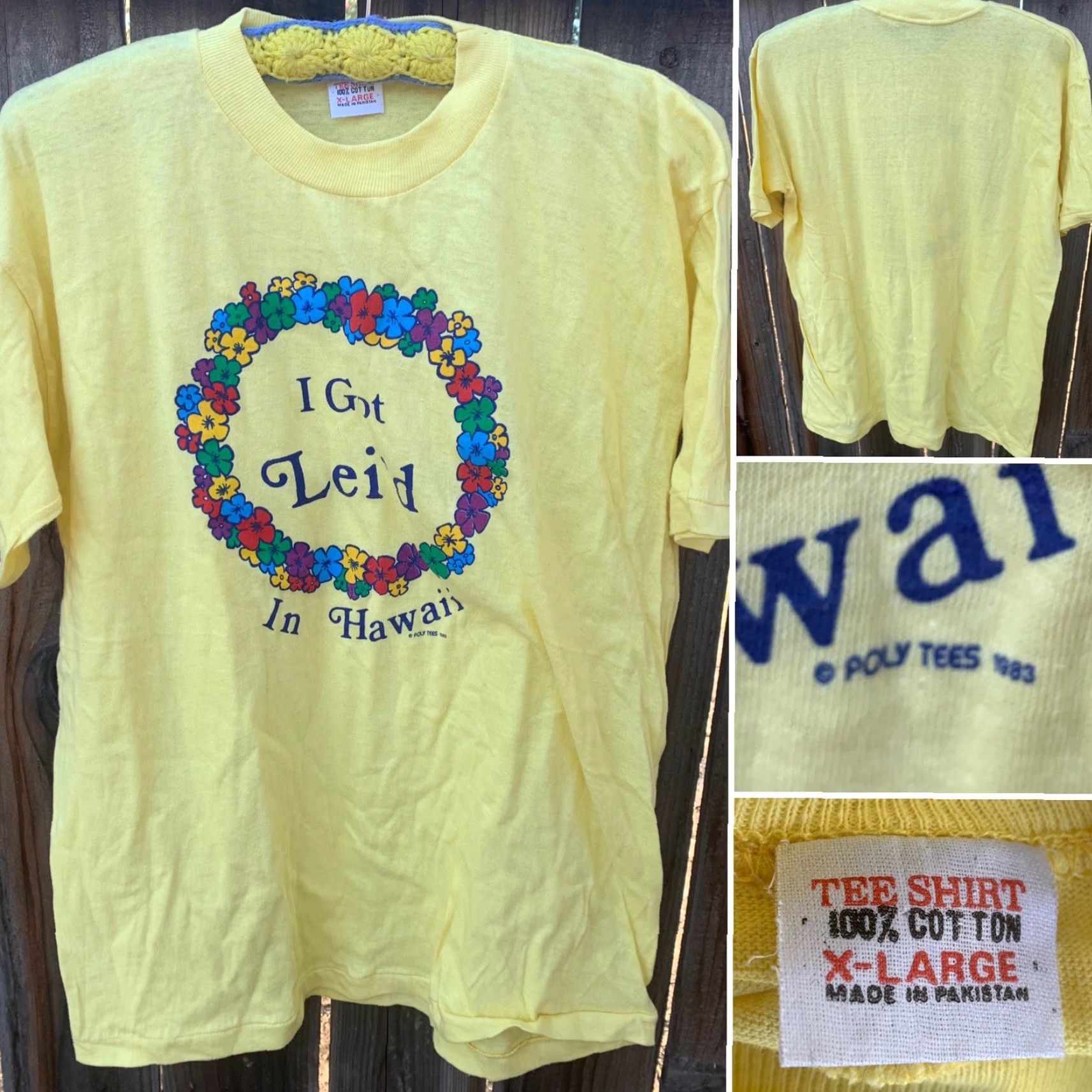 X-LARGE VINTAGE I GOT LEI’D IN HAWAII T-Shirt Poly Tees 1983 size XL single stitch 100% cotton Men T-Shirt Holiday 80s Aloha Hawaiian Size US XL / EU 56 / 4 - 5 Thumbnail