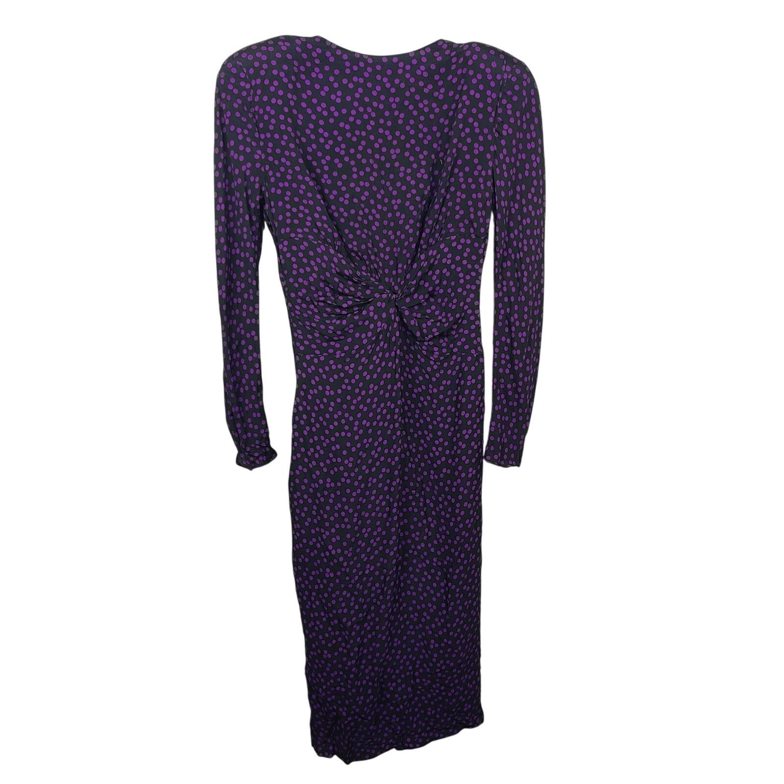 Other Zara Ruched Midi Dress Womens XS Black Purple Polka Dot Size XS / US 0-2 / IT 36-38 - 4 Thumbnail