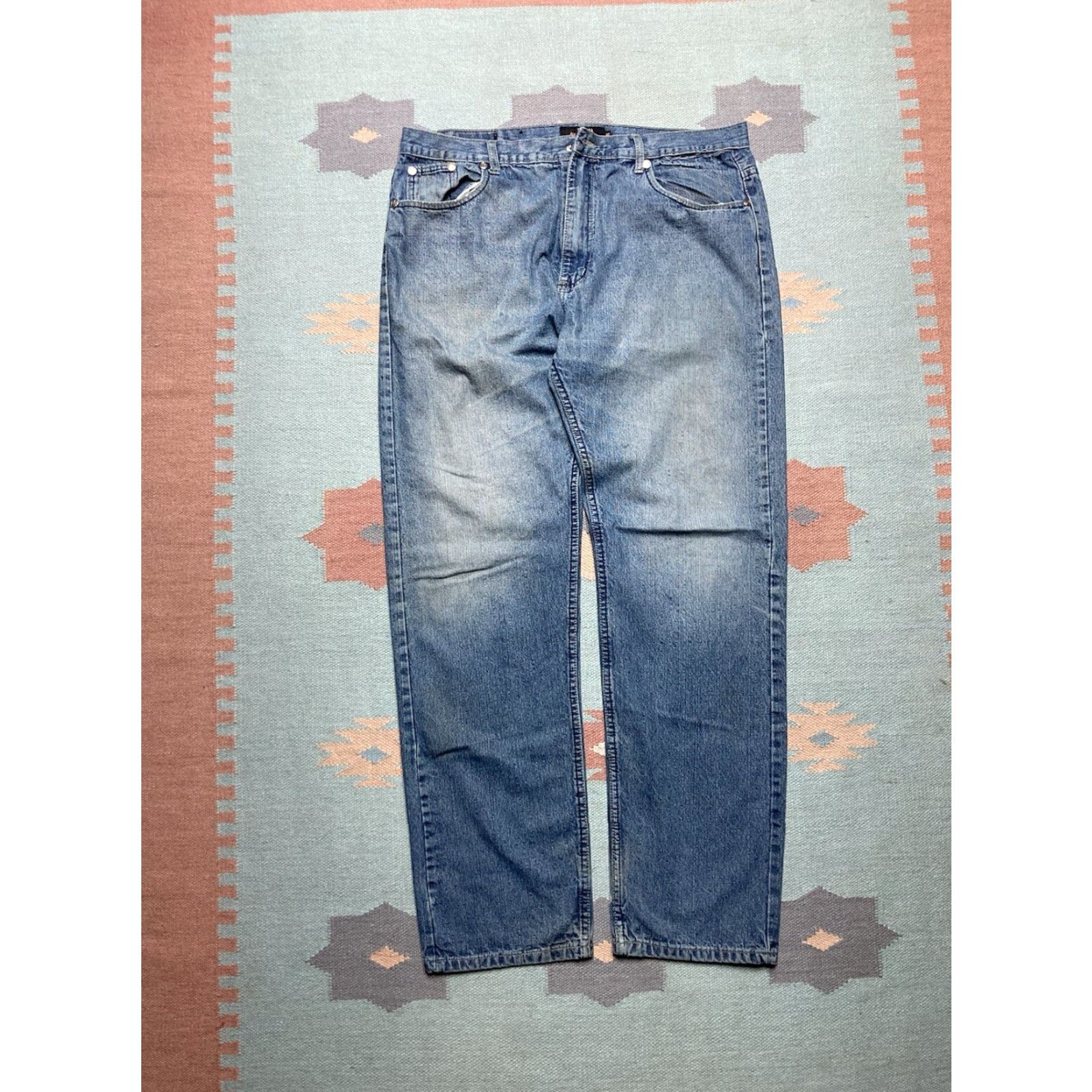 Vintage VINTAGE Jeans Men 40x34 Blue Wide-Leg Embroidered Hip Hop Baggy Y2K Distressed 40x34 Jeans Size US 40 / EU 56 - 5 Thumbnail