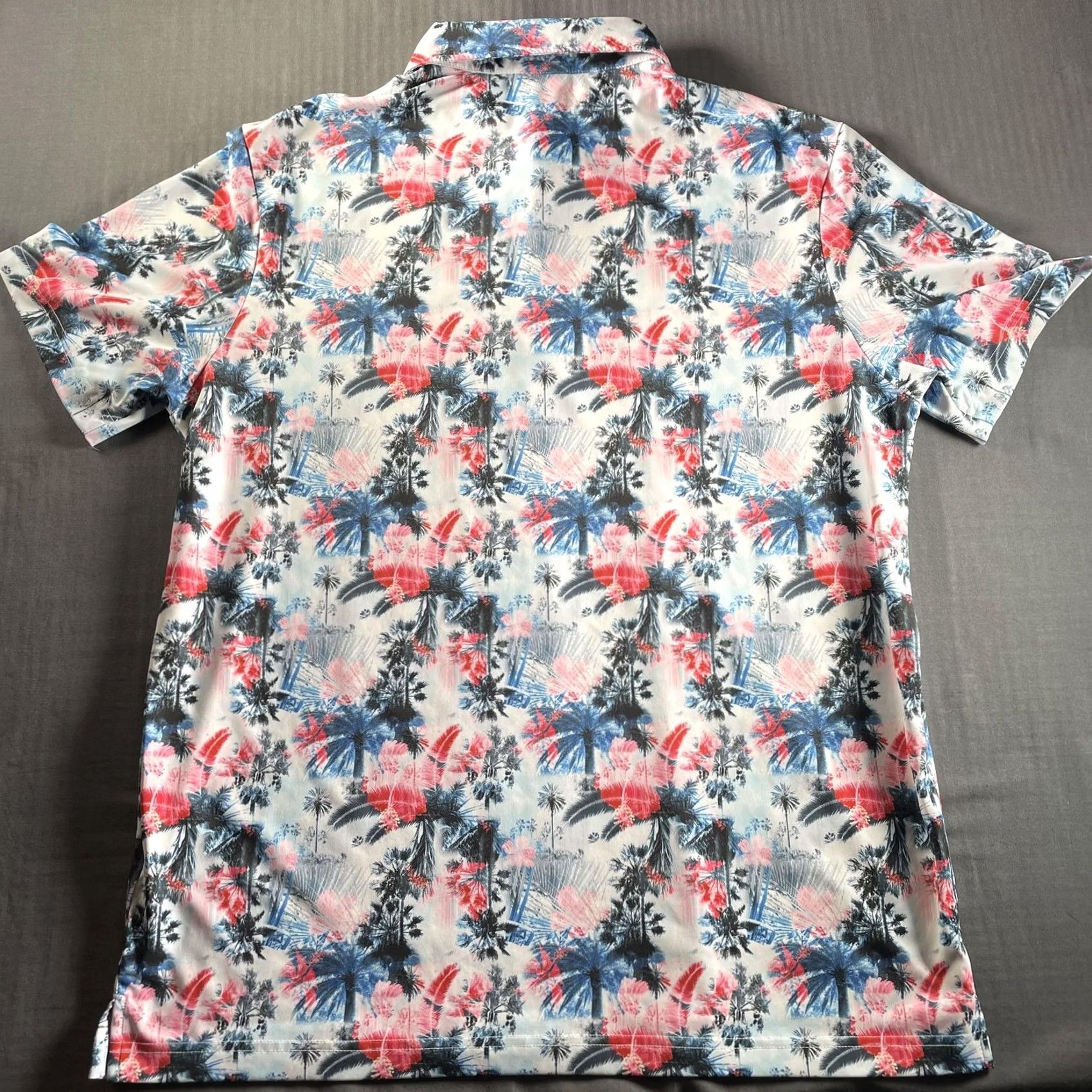 Vintage Sunday Swagger Polo Shirt Mens L Blue Red Tropical Palm Floral Golf Stretch Shirt Size US L / EU 52-54 / 3 - 6 Thumbnail
