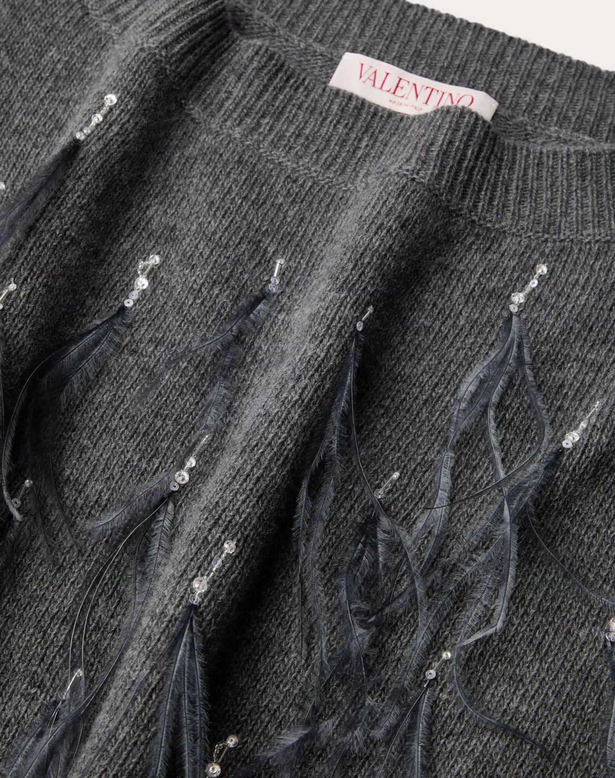 Valentino o1s1wg110426 Embroidered Wool Jumper With Feathers in Grey Size XL / US 12-14 / IT 48-50 - 5 Thumbnail