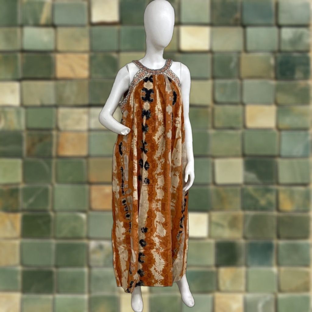 ASHLEY STEWART Maxi Dress Womens Plus 2X Embroidered Tie Dyed Multicolor  Cornstalk Long Womens