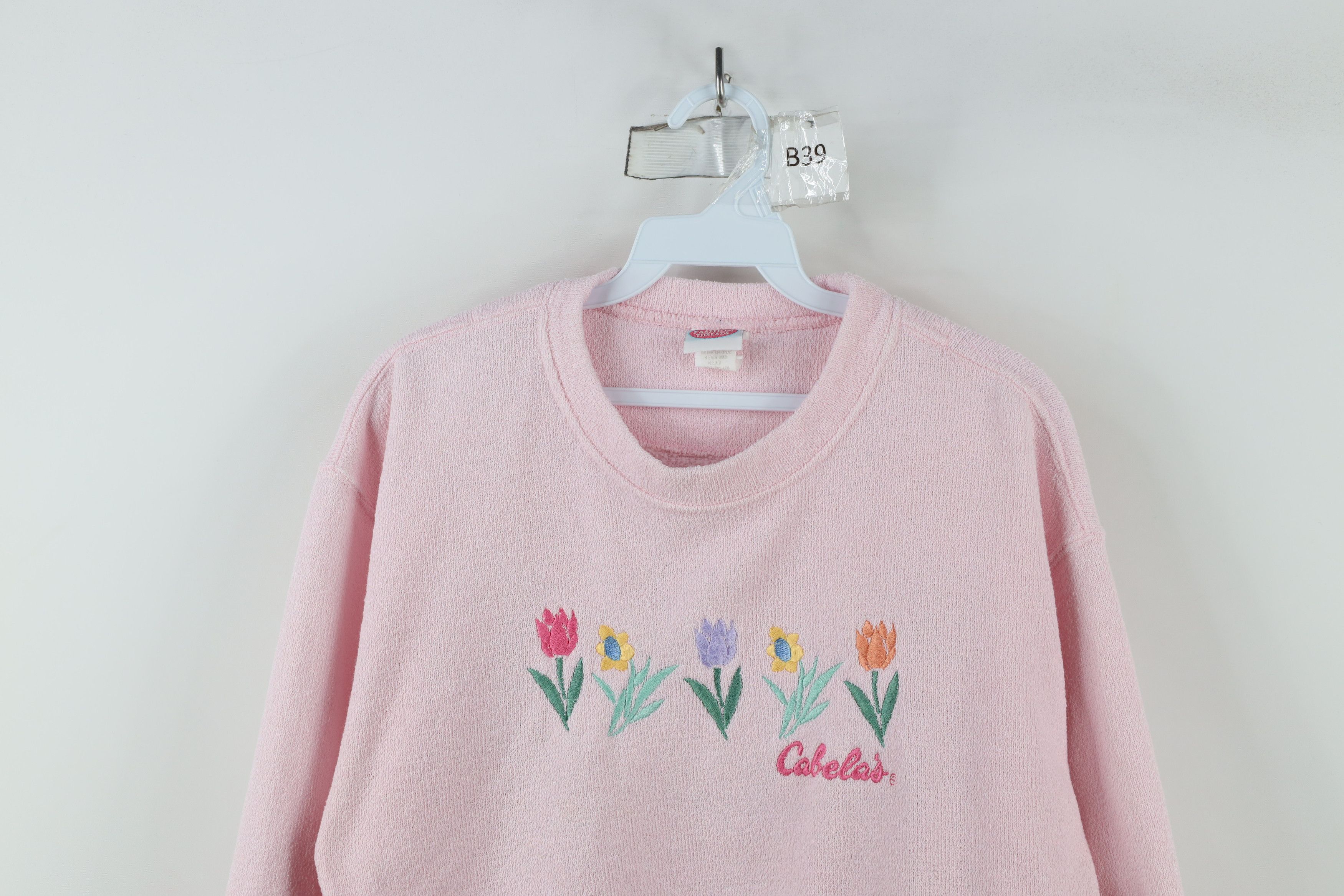 Cabelas × Vintage Vintage 90s Cabelas Flowers Terry Cloth Sweatshirt Pink Size M / US 6-8 / IT 42-44 - 2 Thumbnail