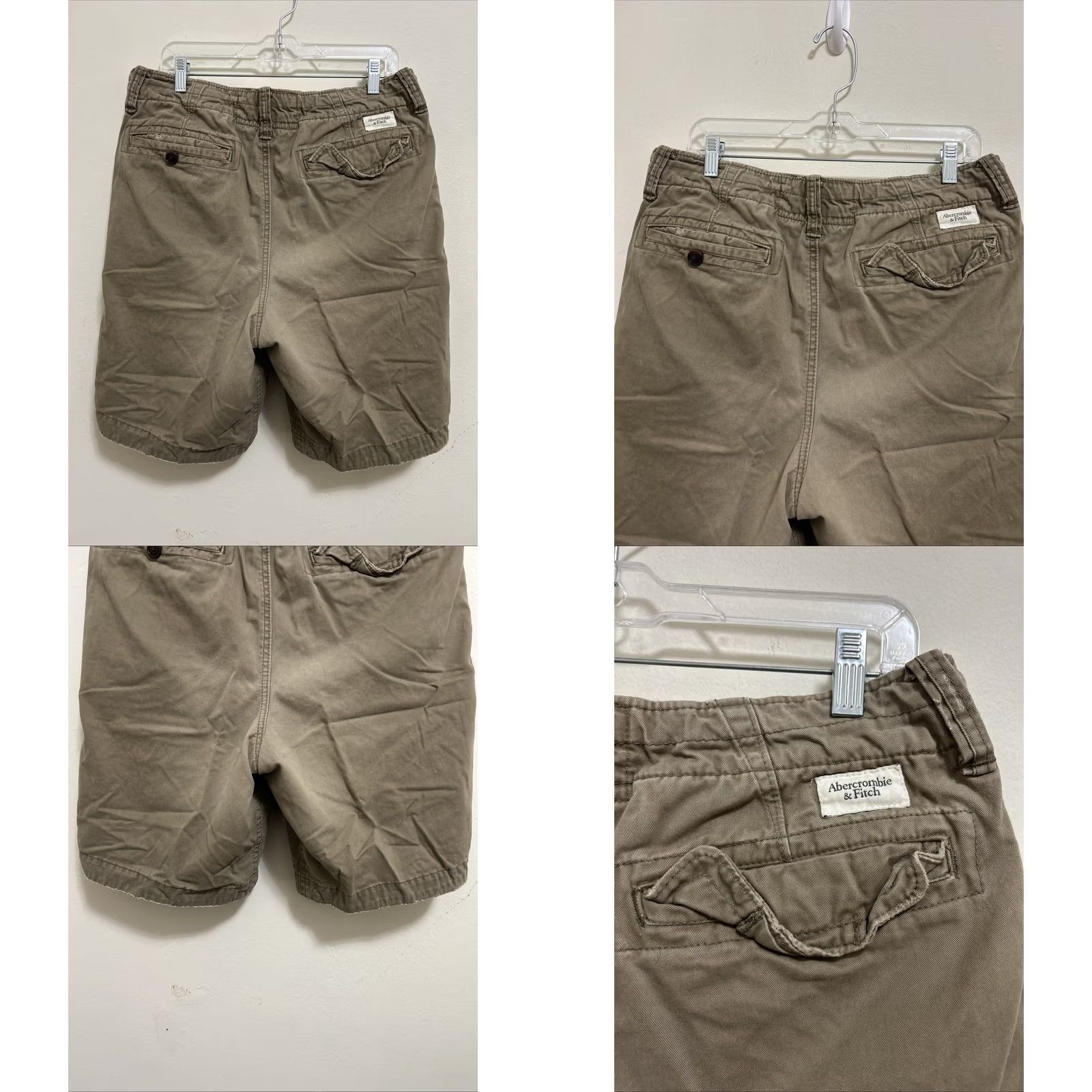 Abercrombie & Fitch VINTAGE Abercrombie & Fitch Cargo Shorts Mens 33 Beige Twill Cotton 90s Army Preppy Easy Care Pockets Regular Front Flat Front Size US 33 - 8 Thumbnail