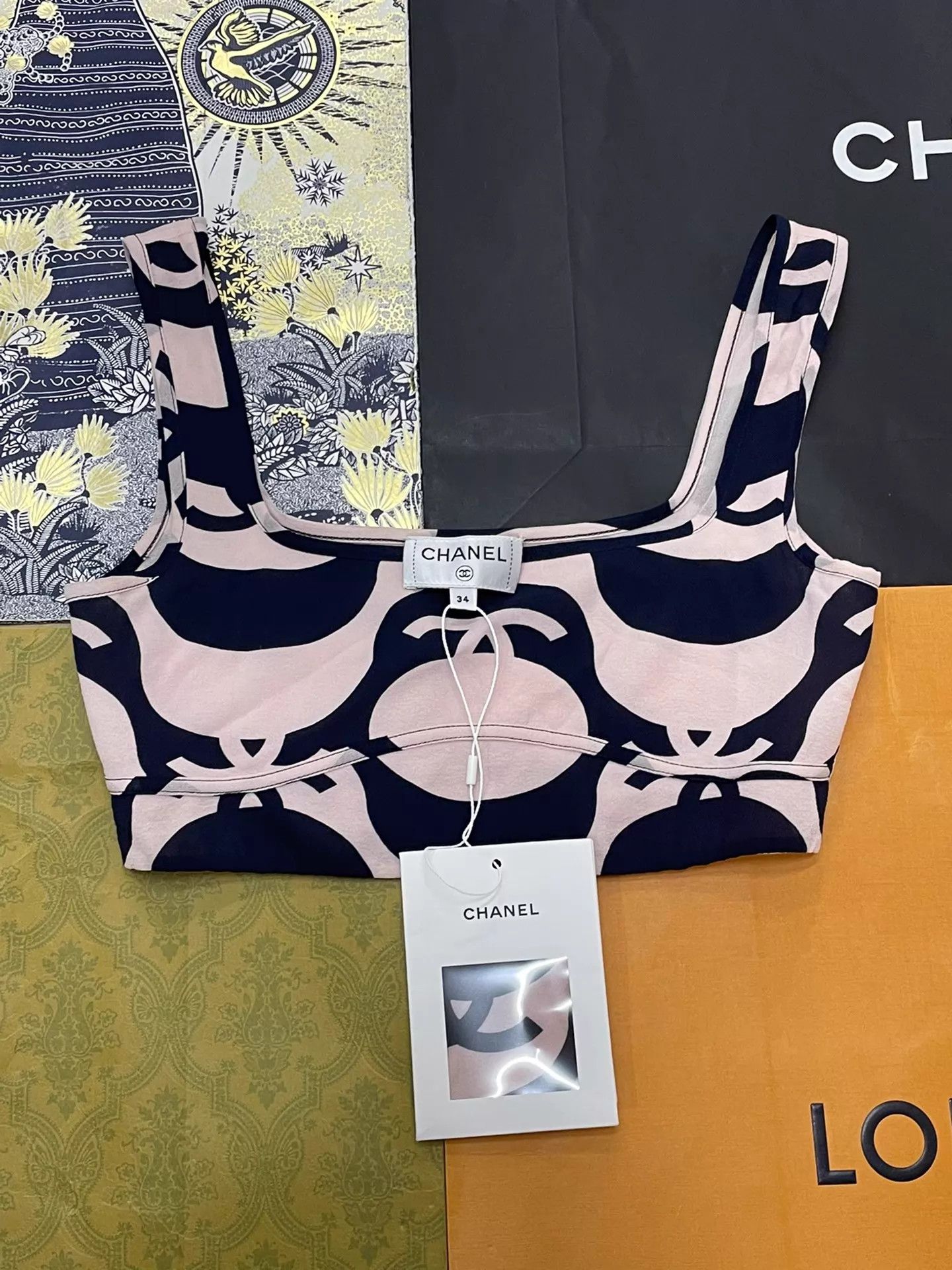 Chanel Chanel Pink & Blue Wave Print Silk Short Tank Top Size XS / US 0-2 / IT 36-38 - 2 Thumbnail