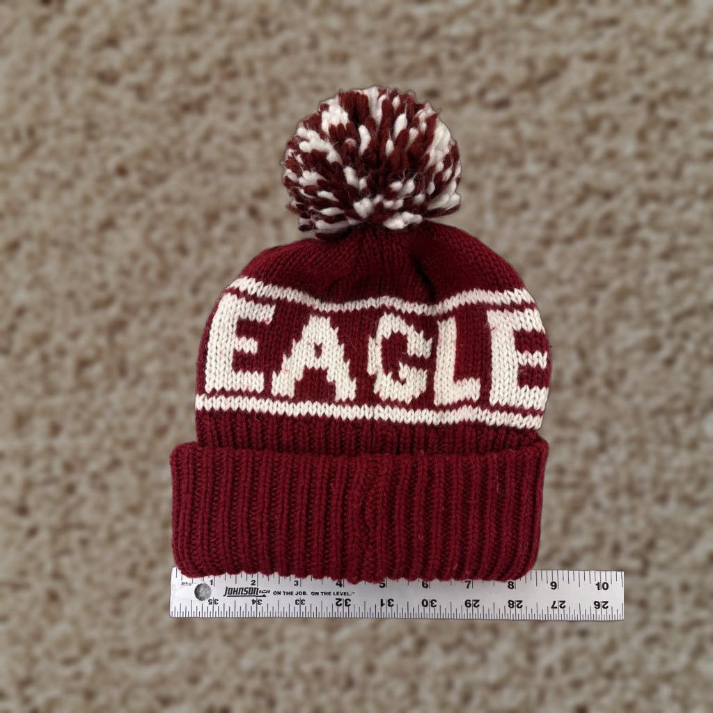 American Eagle Outfitters American Eagle Beanie Toque Adult One Size Red White Knit Wool Acrylic Blend Pom Size ONE SIZE - 1 Thumbnail